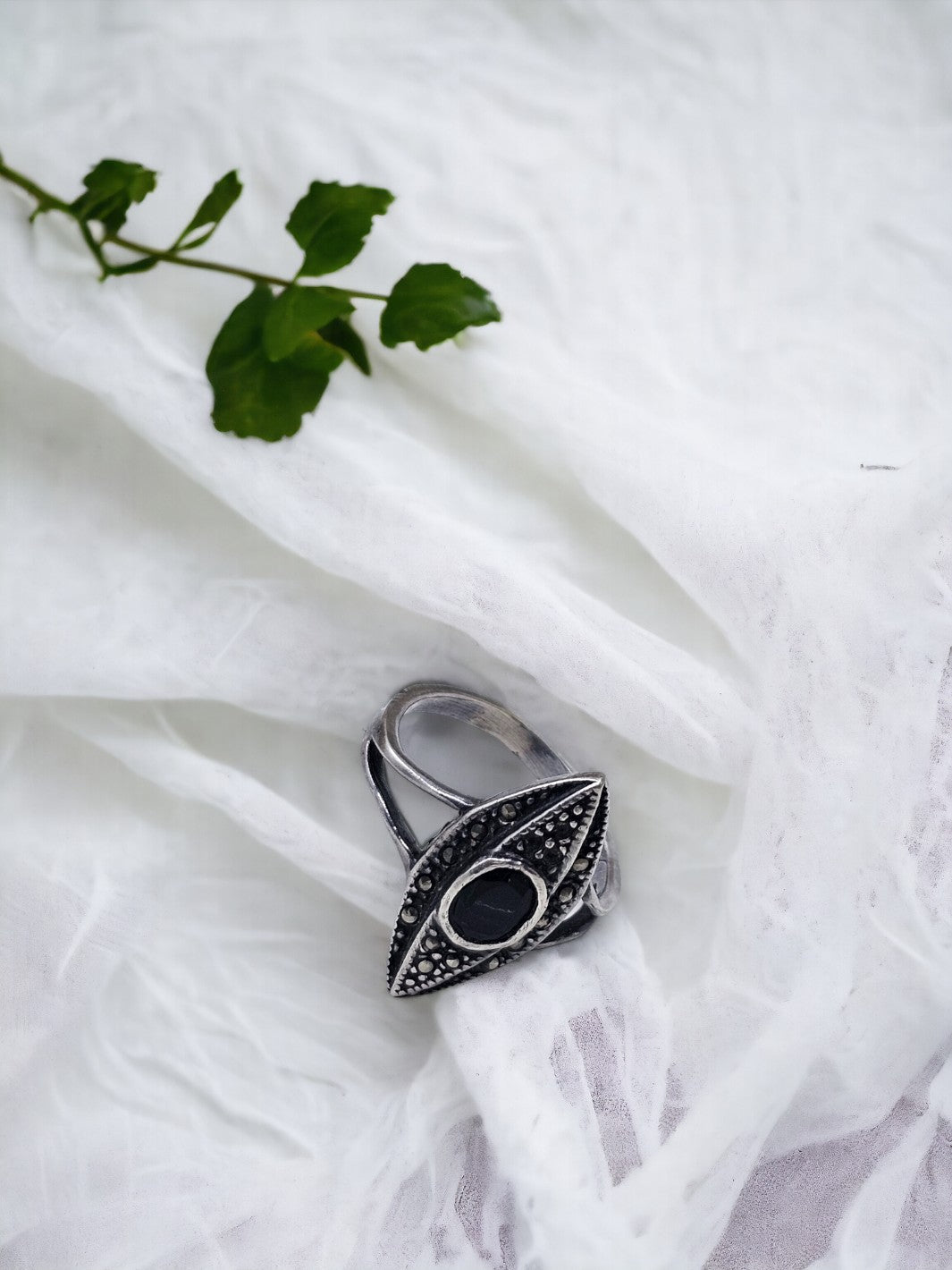 Marcasite Evil Eye Nazar Hematite Ring - PSA Jewels