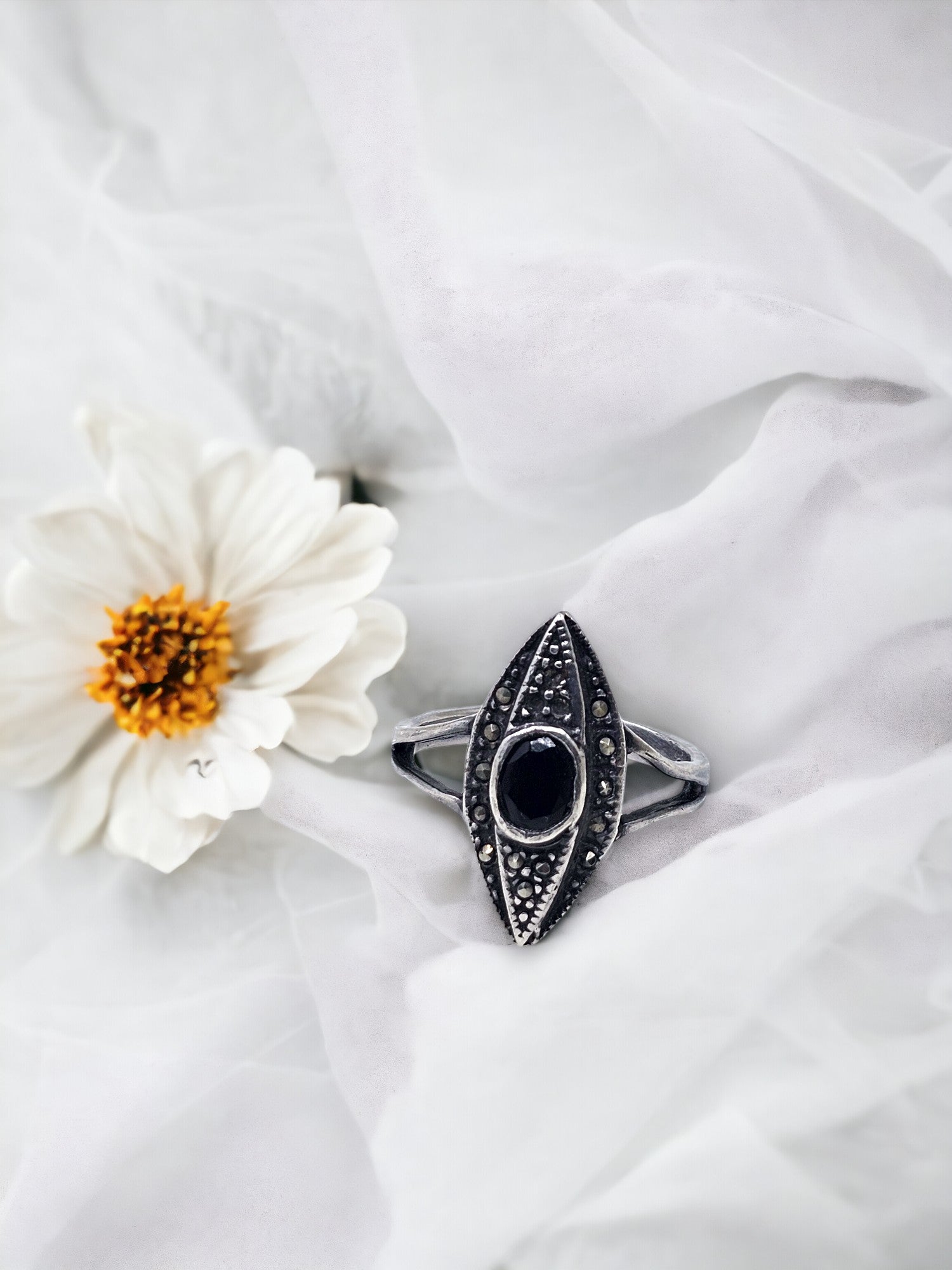 Marcasite Evil Eye Nazar Hematite Ring - PSA Jewels