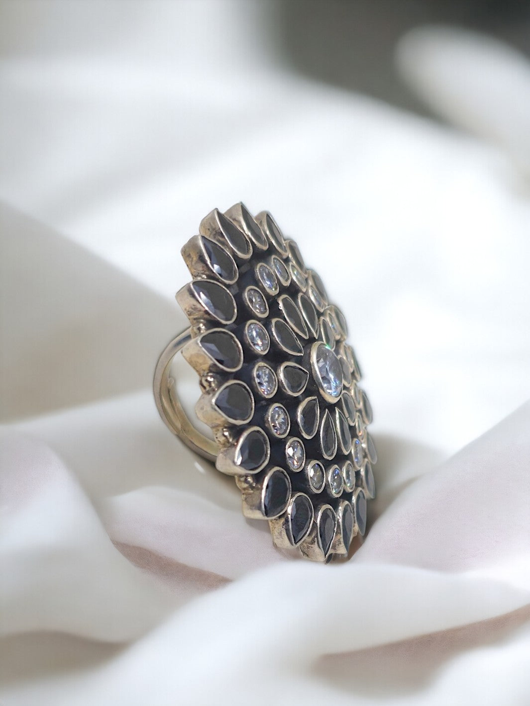 Black and White Floral Ring - PSA Jewels