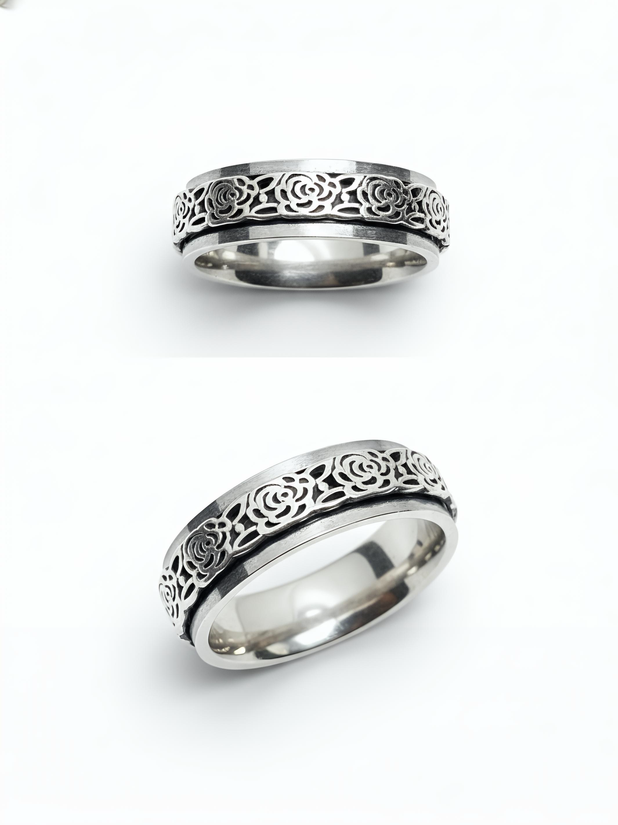Rose Design Men’s Silver Ring