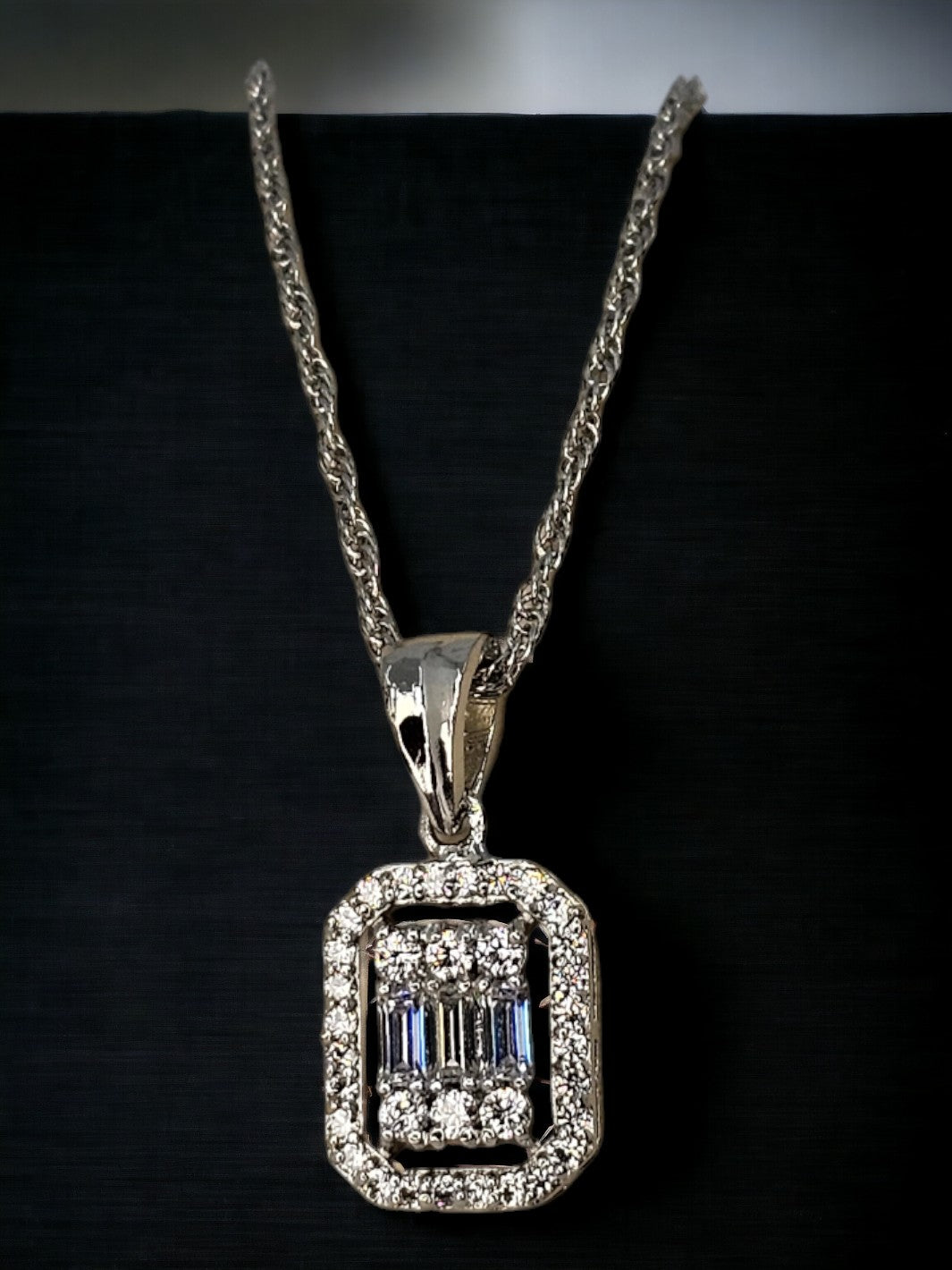 Sterling Silver SQUARE BAGUETTE Pendant - PSA Jewels