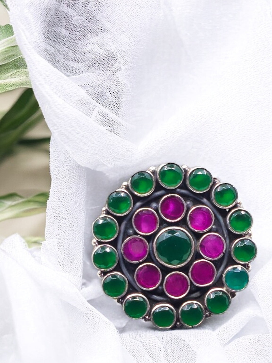 The Amrita Silver Gemstone Ring (Redgreen) - PSA Jewels