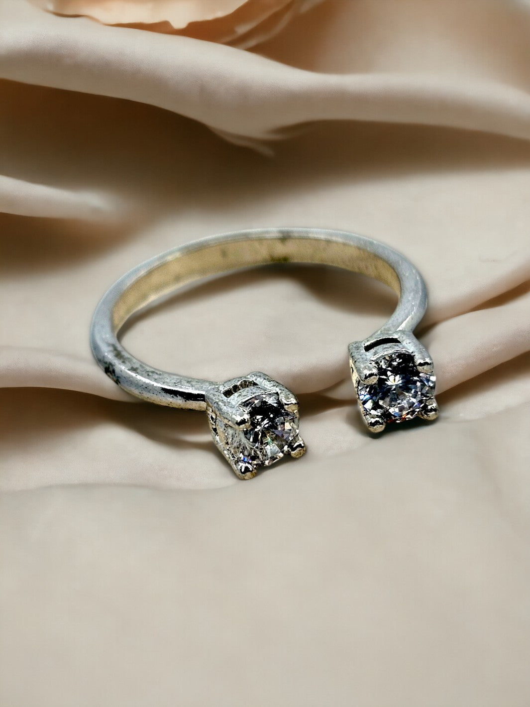 Silver Two Open Stone Ring - PSA Jewels
