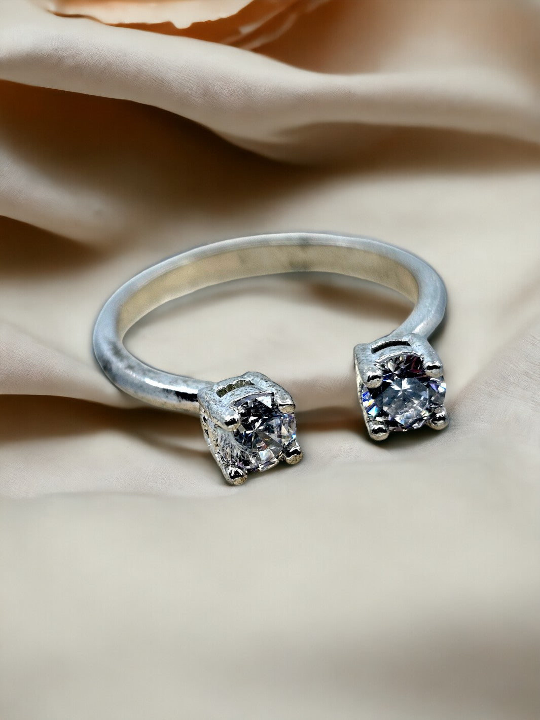 Silver Two Open Stone Ring - PSA Jewels