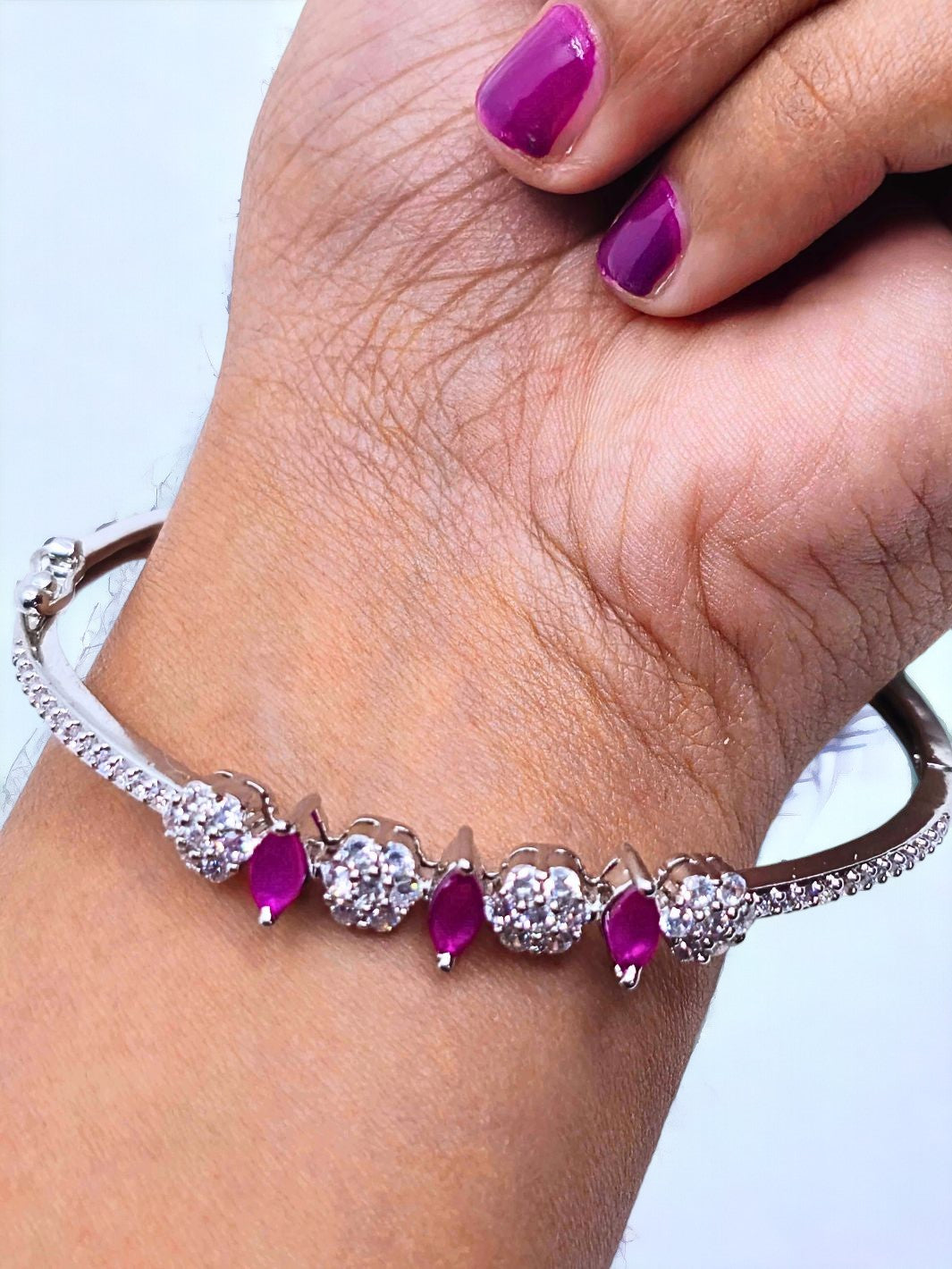 Silver Zircon Rhodium Pink Stone Bracelet - PSA Jewels
