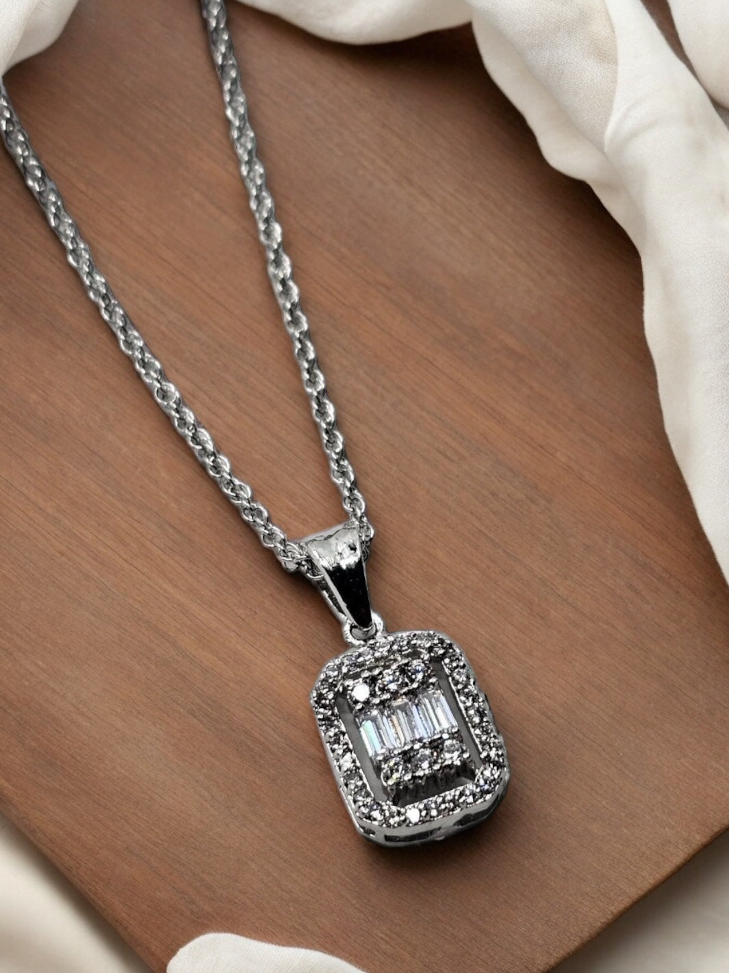Sterling Silver SQUARE BAGUETTE Pendant - PSA Jewels