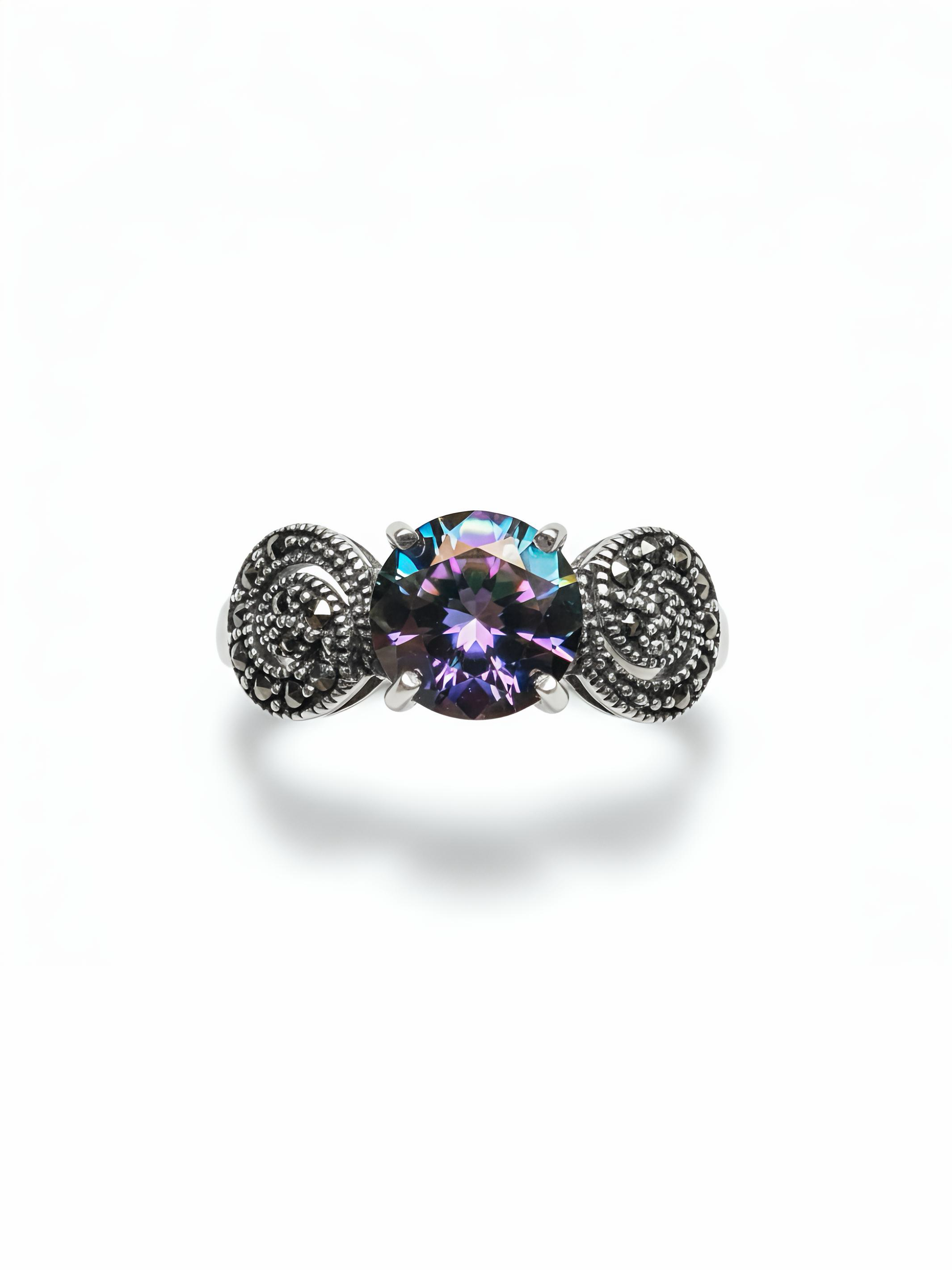 Marcasite Rainbow Topaz Pure Silver Ring