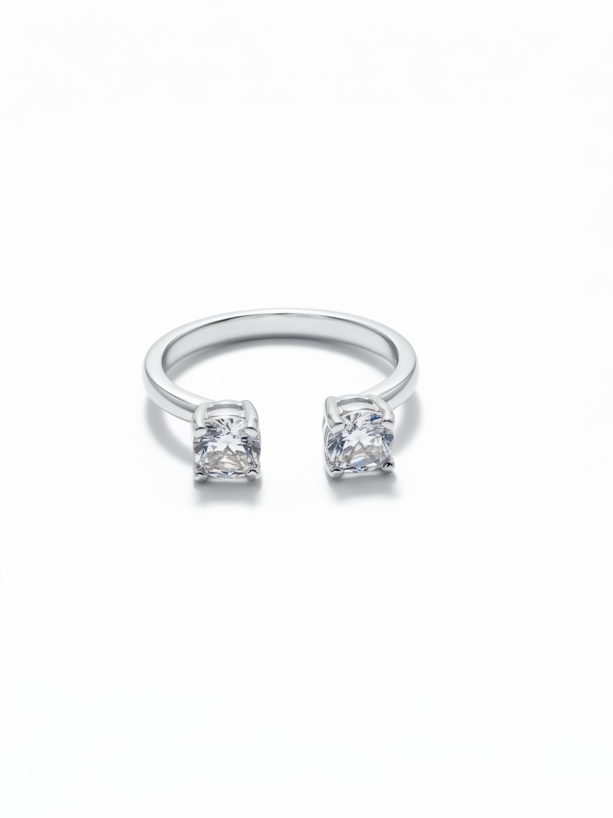 Pure Silver Two Open Stone Ring