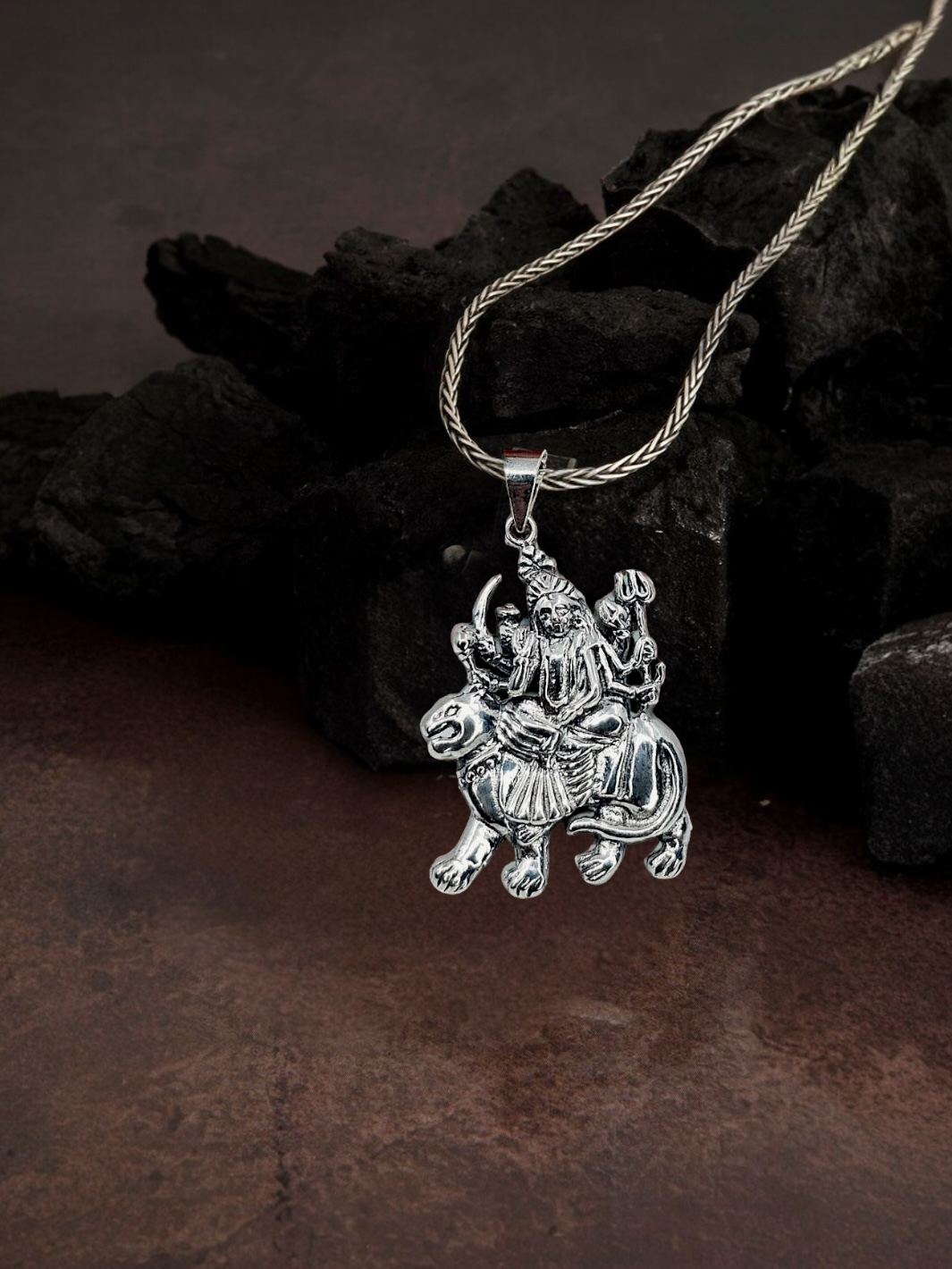 Pure Silver Maa Durga Pendant With Chain - PSA Jewels