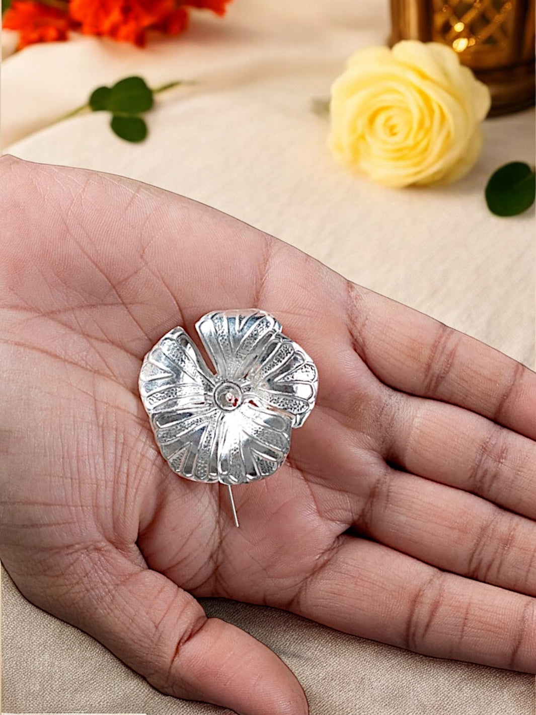 Pure Silver Large Jaswand / Hibiscus Flower (2 pieces)