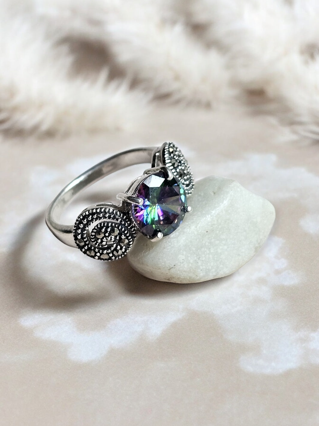 Marcasite Rainbow Topaz Ring - PSA Jewels