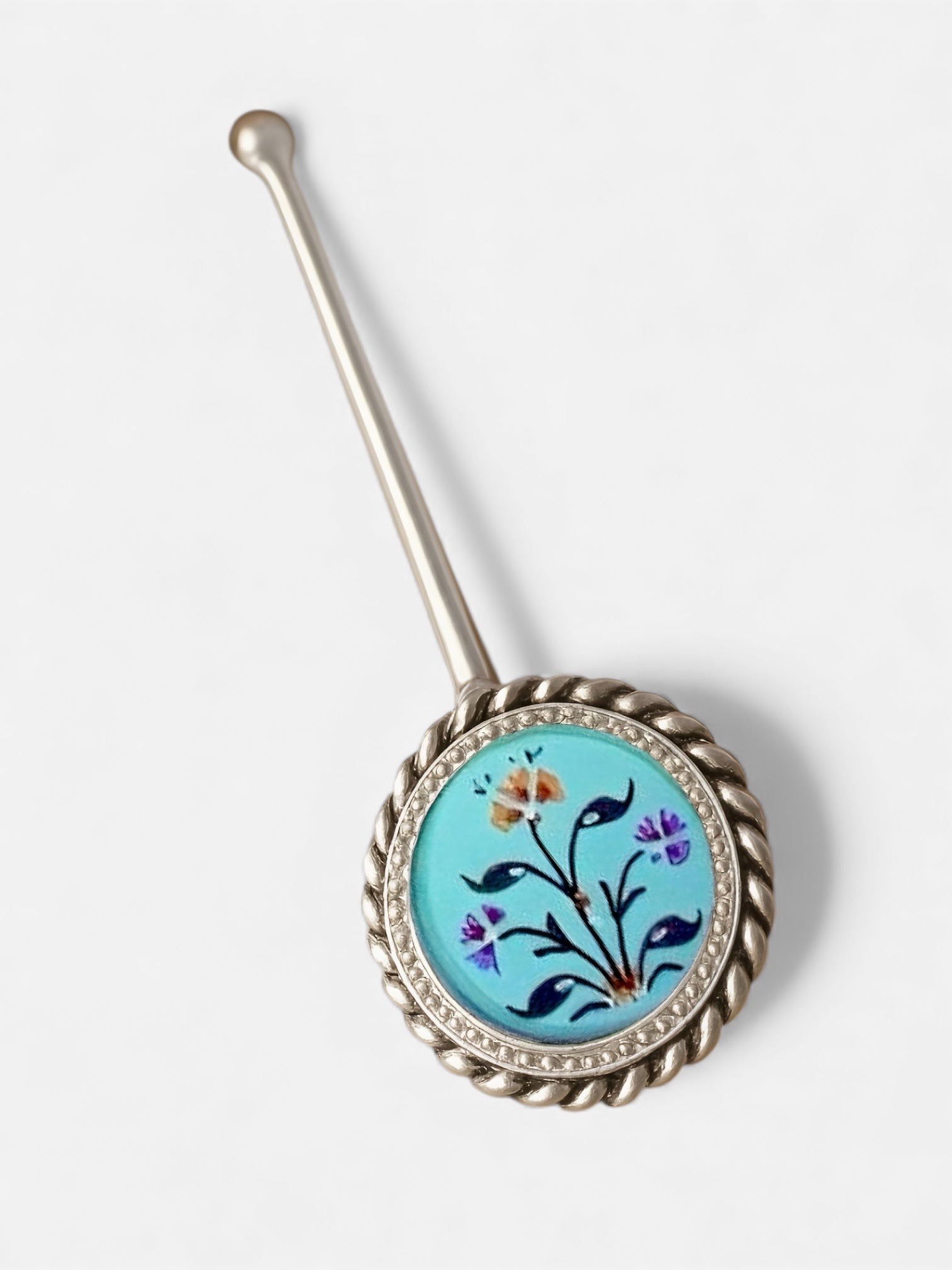 Pure Silver Hand-painted Circle Shaped Antique Pooja tilakstick