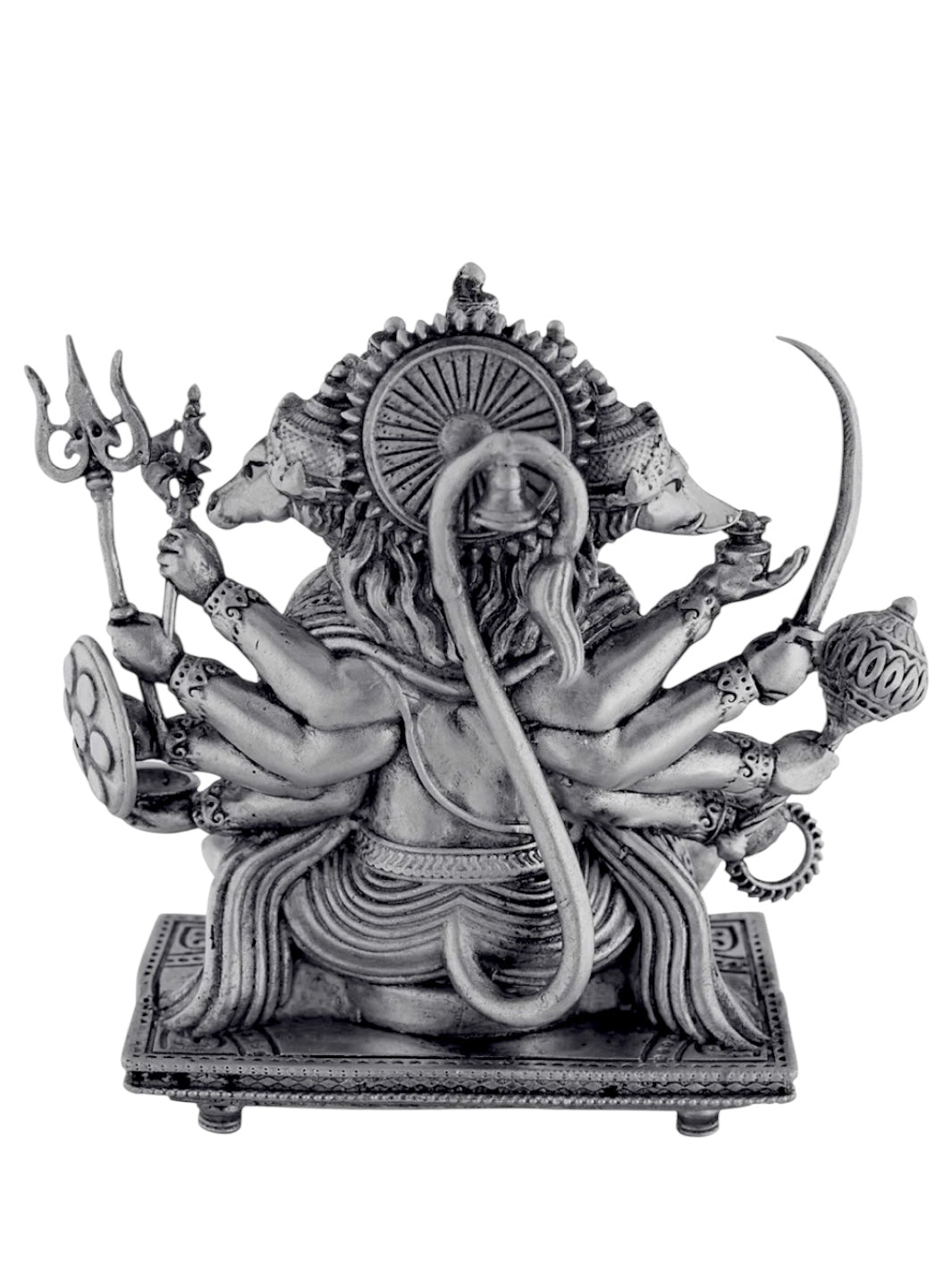 Lord Hanuman Pure Silver Antique Statue, Multi-Armed Panchmukhi Idol