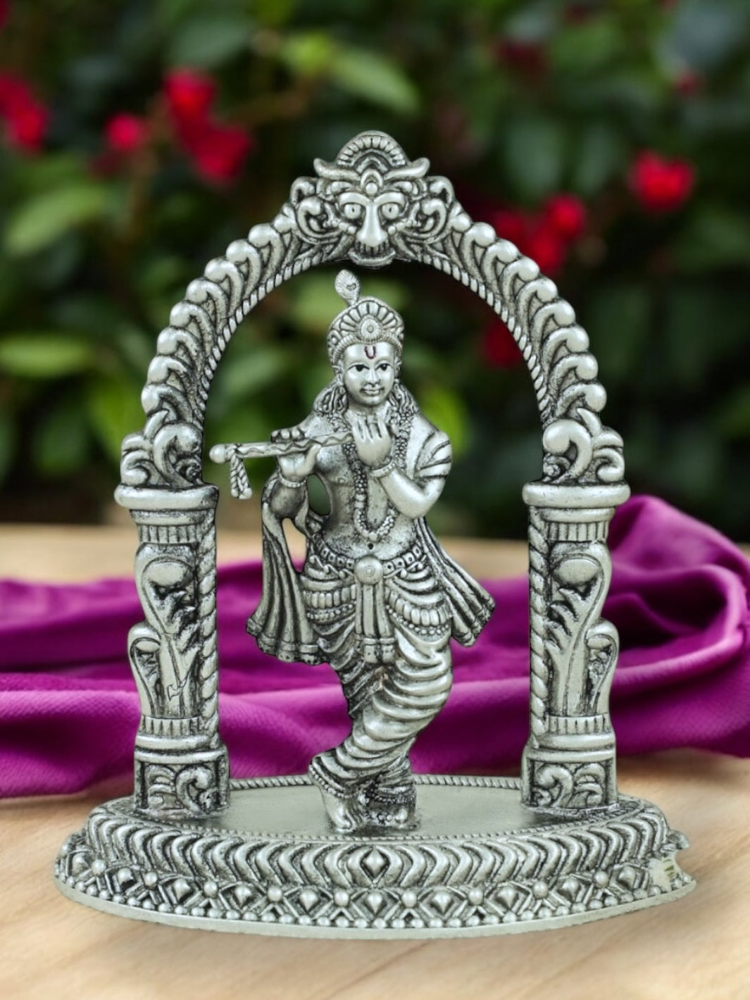 Pure Silver Antique Finish Murli Krishna Idol