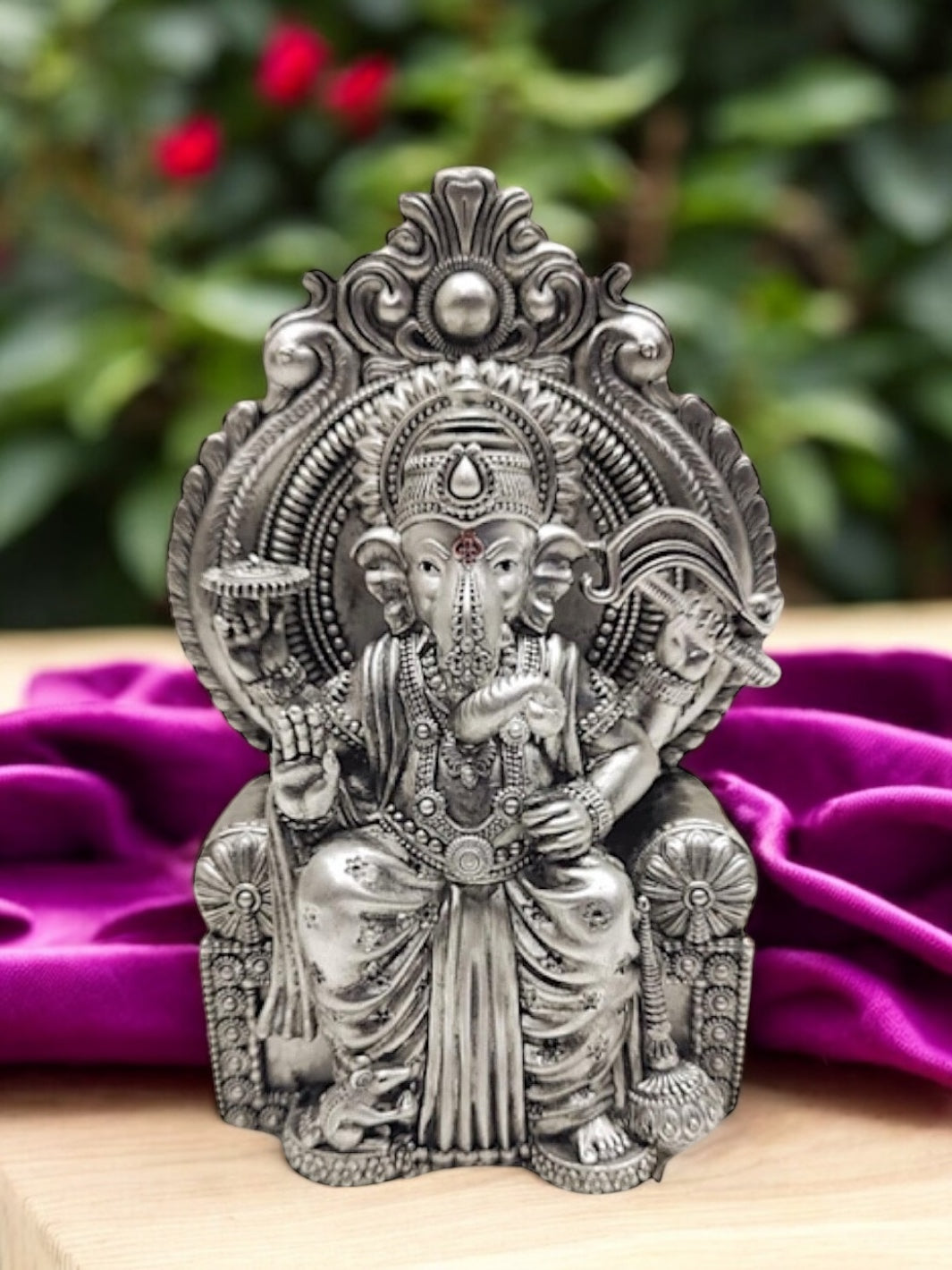 Pure Silver Antique Finish Lalbaugcha Raja Ganesha Idol