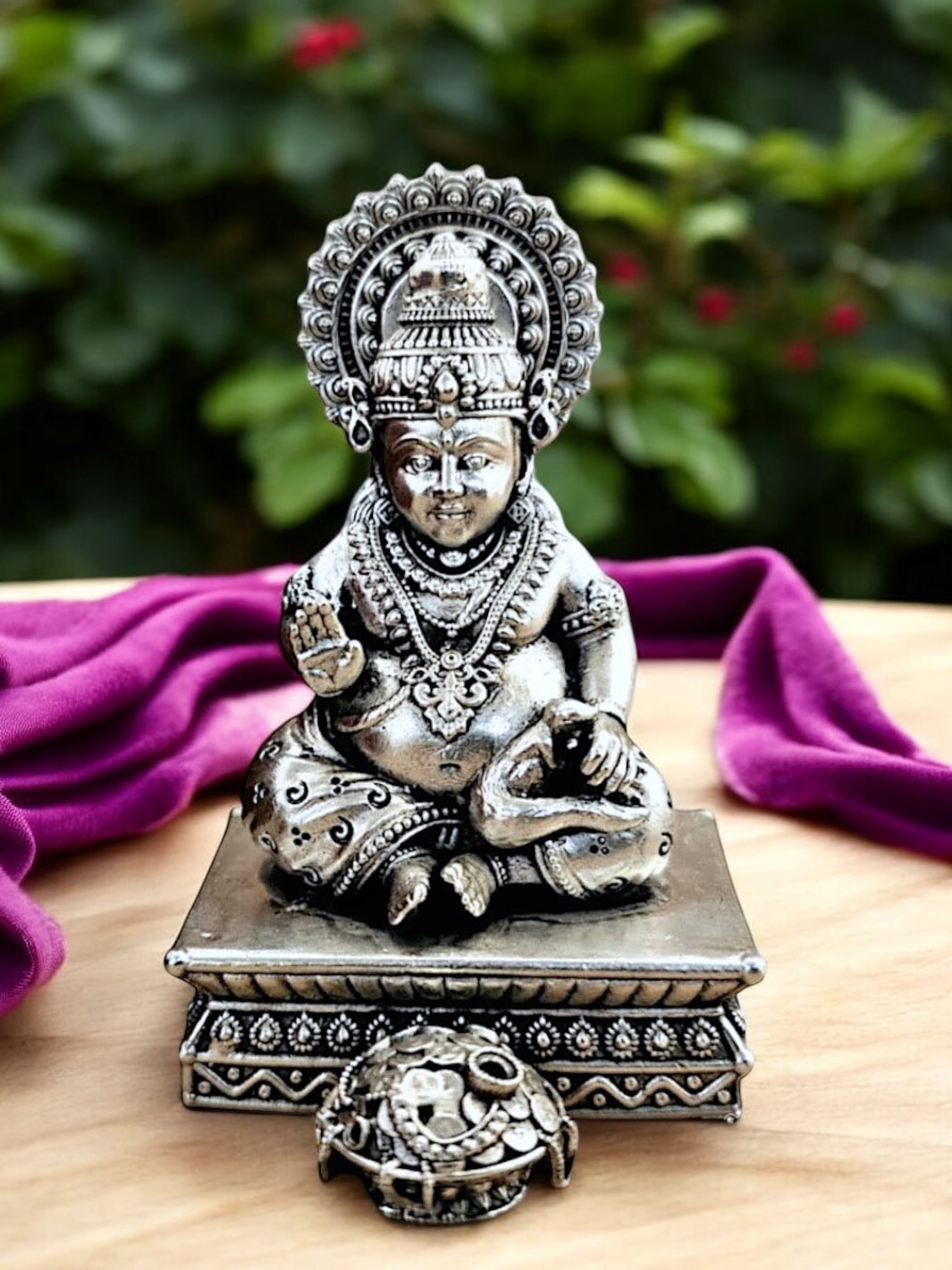 Pure Silver Antique Kuber Bhandari Idol with coin pot