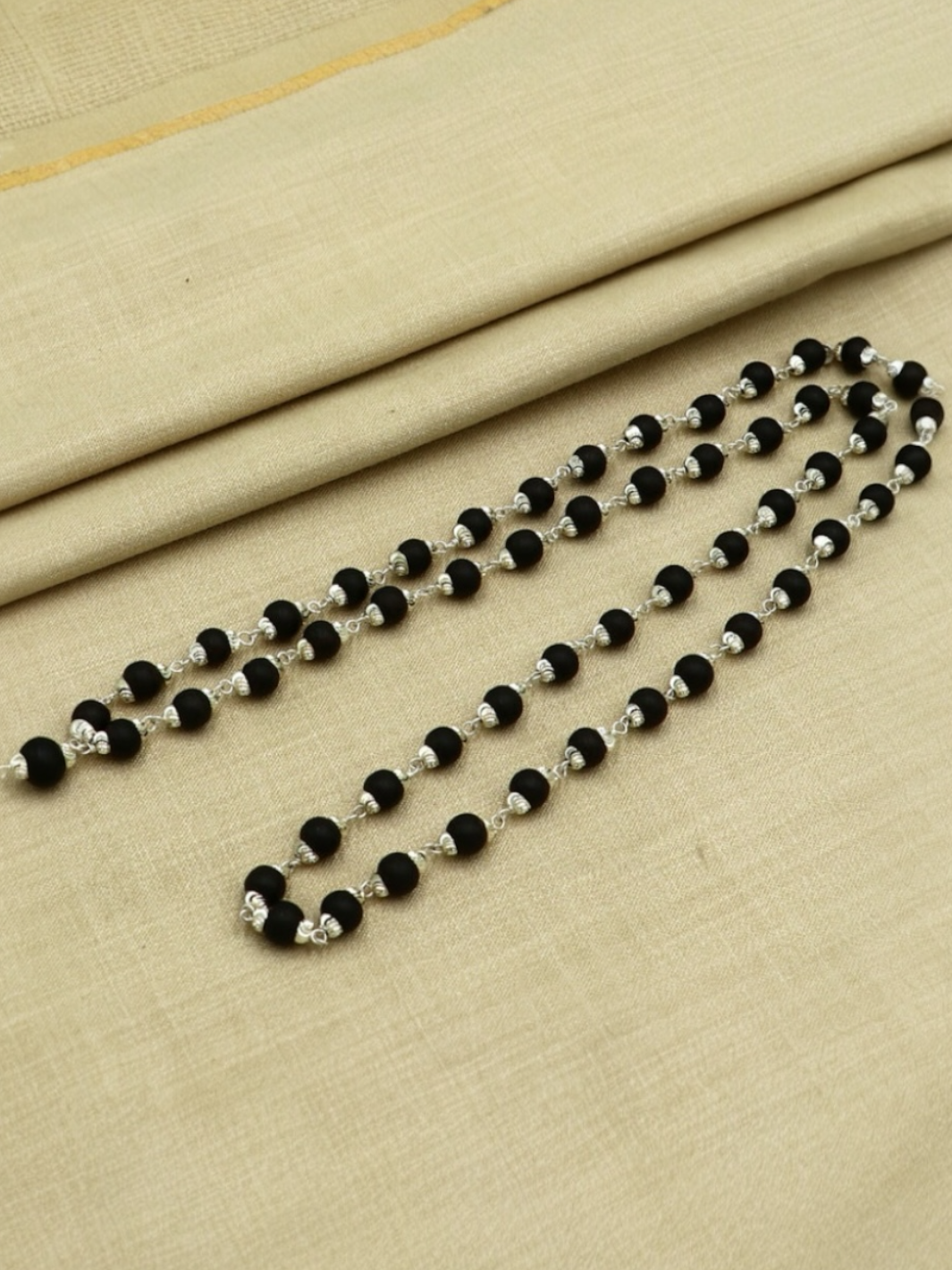 Natural Karungali Mala in Silver (ebony wood)
