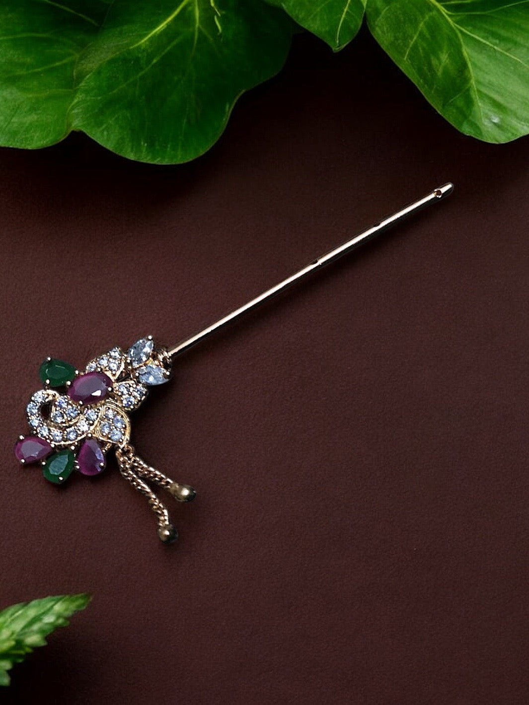 Pure Silver Handmade Rosegold Emerald and Ruby Peacock Flute - PSA Jewels
