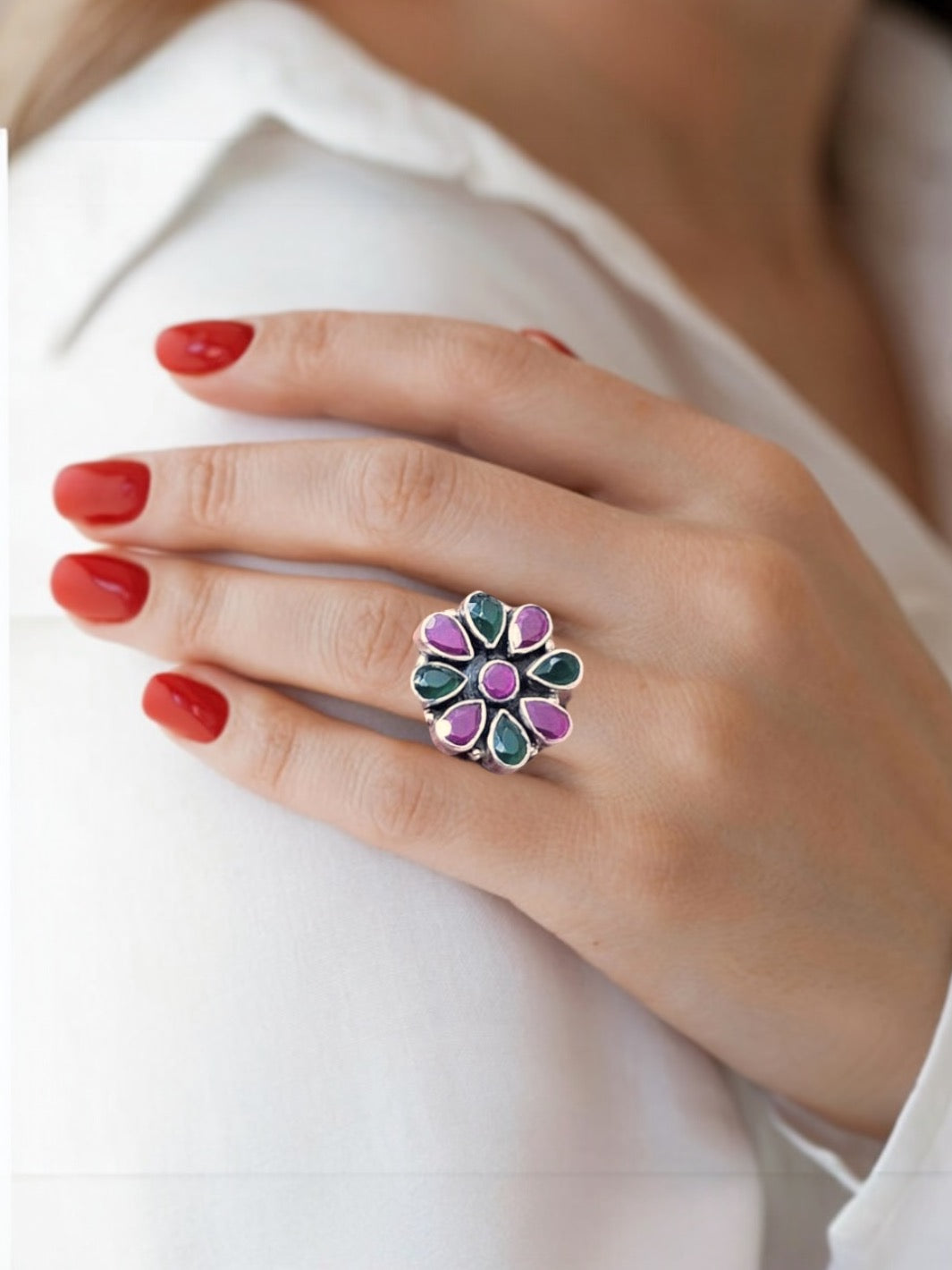 Red Green Stone Ring - PSA Jewels