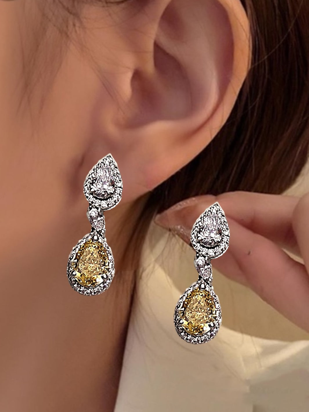 Pear Shaped Yellow Dangling Earrings Ct Pear Cut Yellow Citrine
