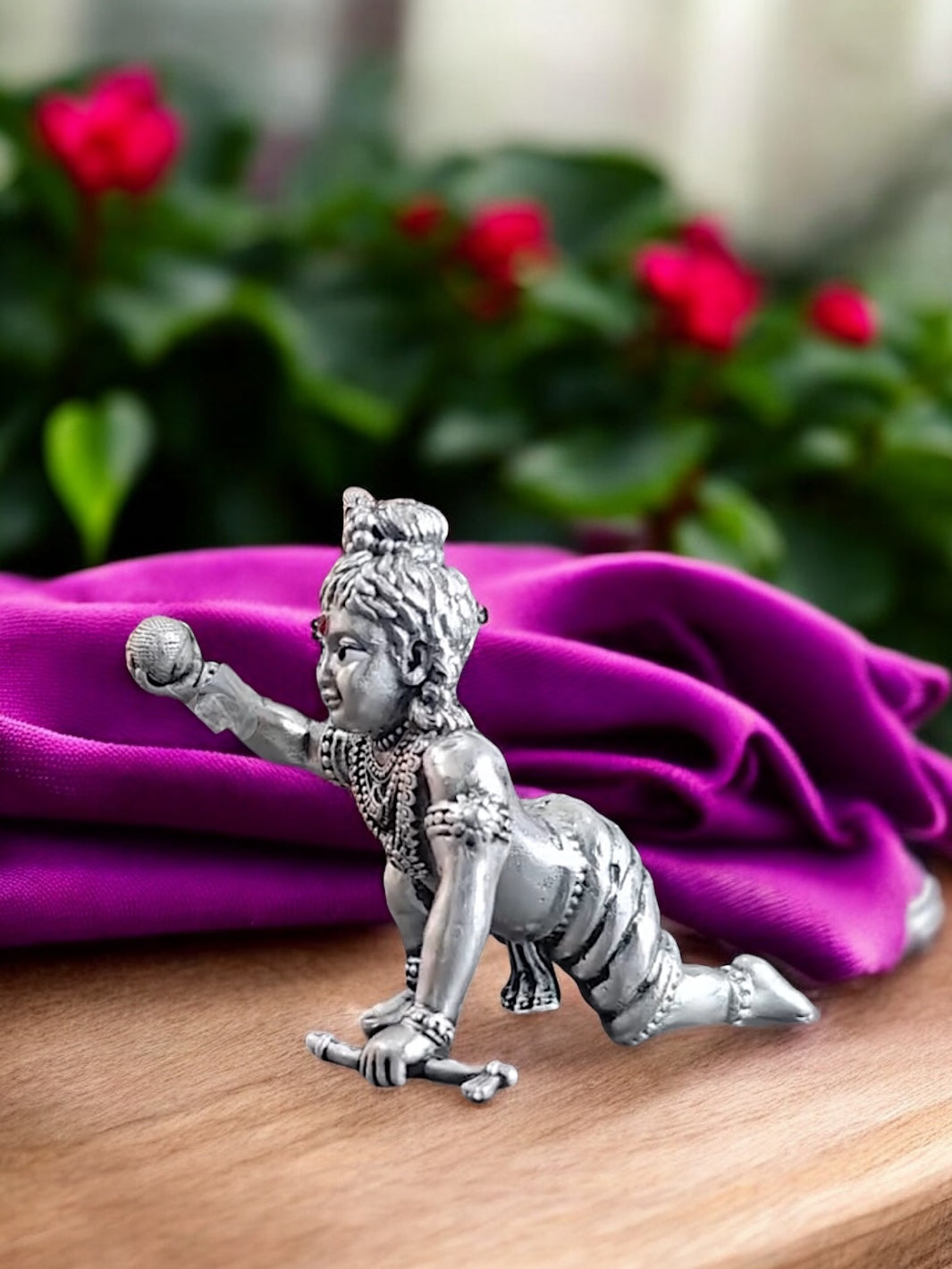 Pure Silver Antique Finish Mini Bal Gopal Krishna Idol