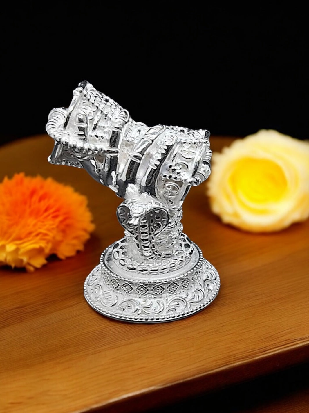 Pure Silver Mini Damru With Hand