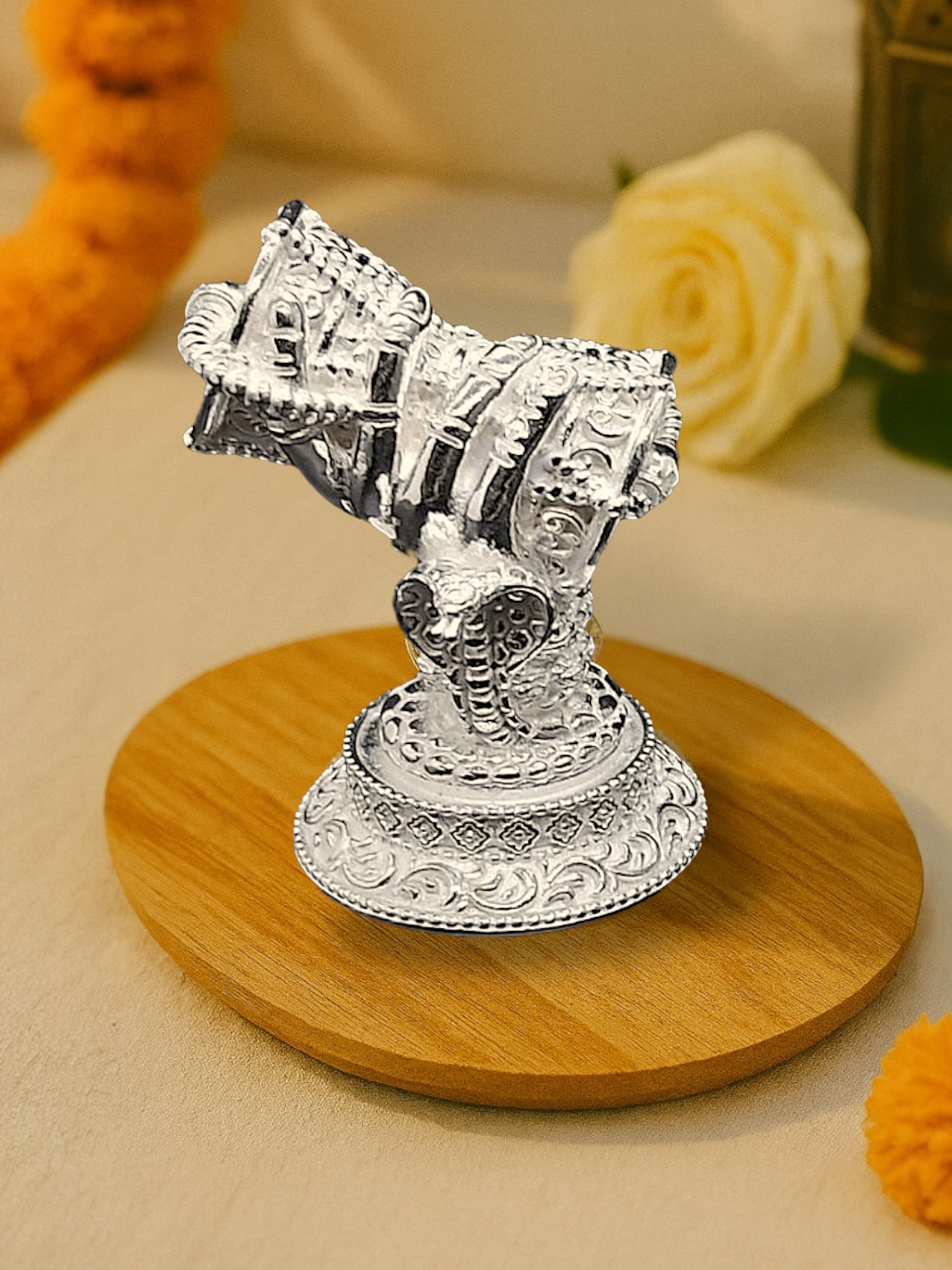 Pure Silver Mini Damru With Hand