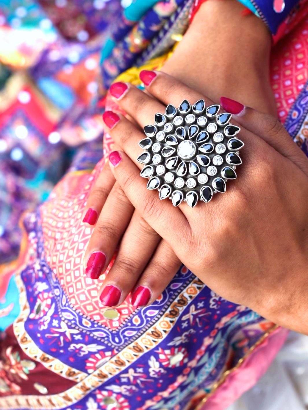 Black and White Floral Ring - PSA Jewels