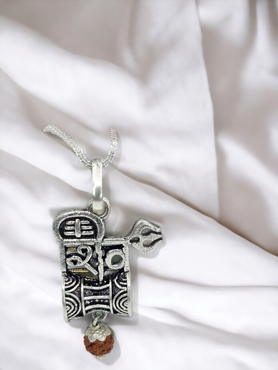 Lord Shiva Damroo Silver Pendant with Chain