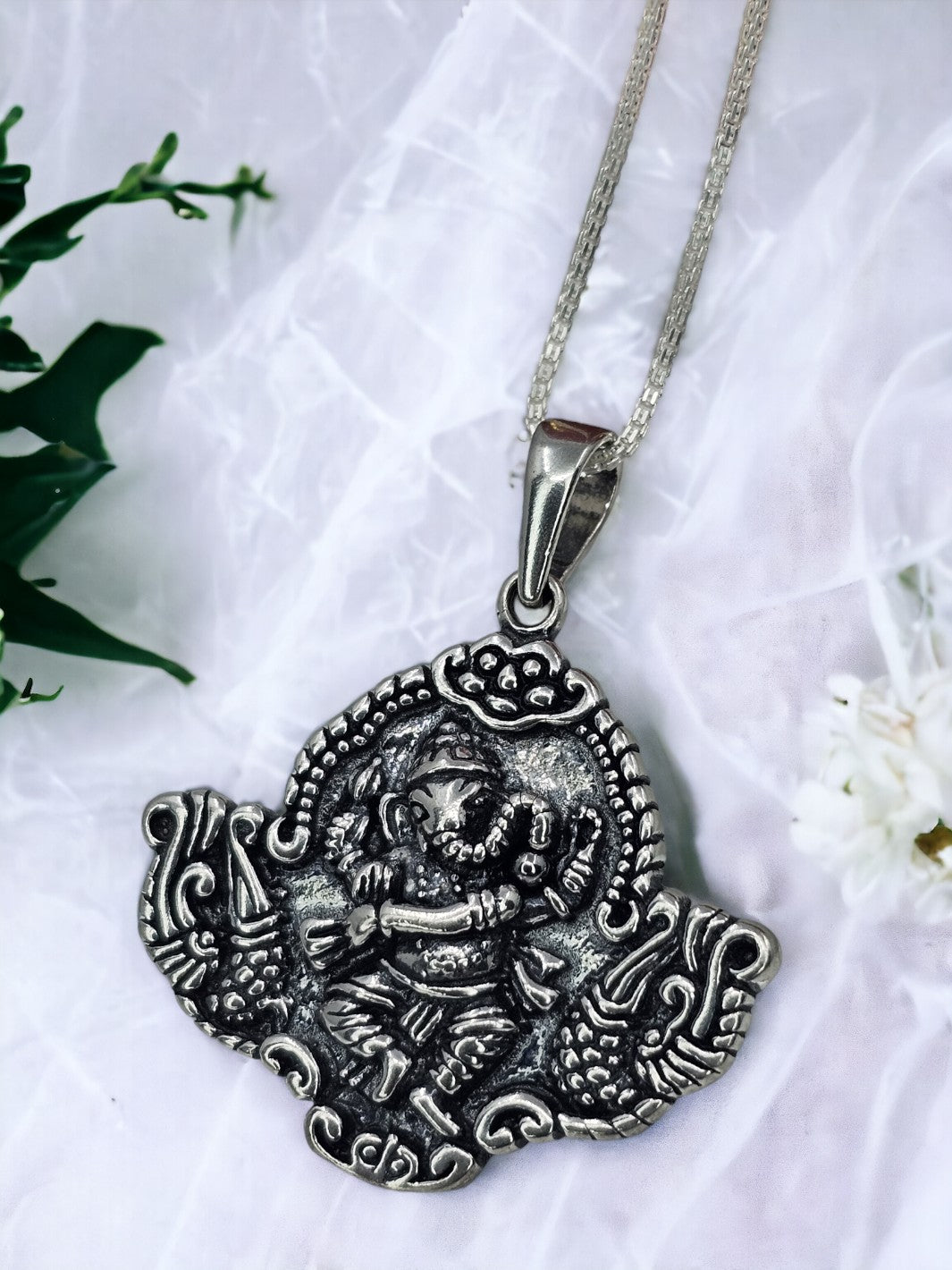 Silver Lord Ganapathy Pendant with chain