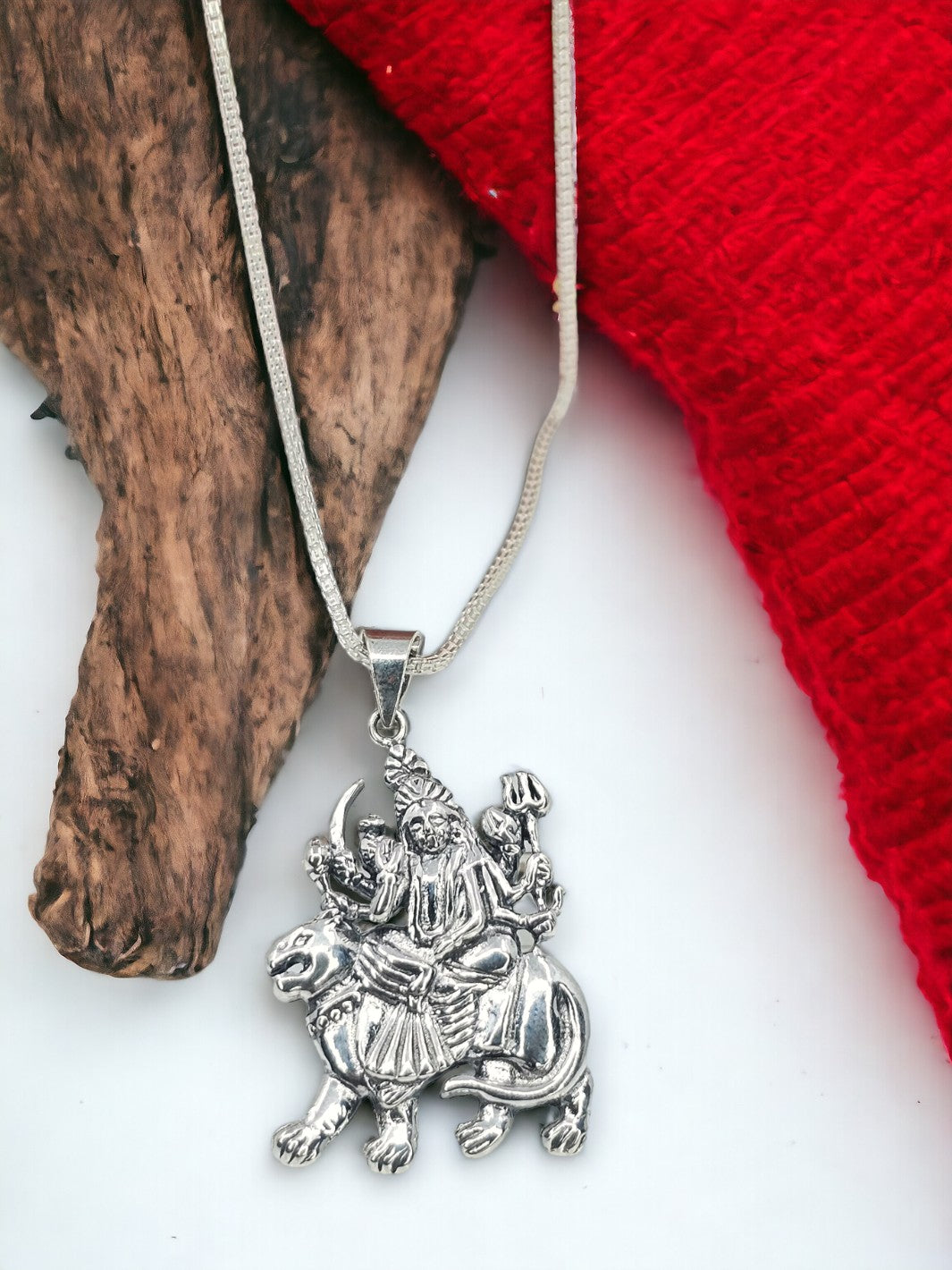 Sterling Silver Maa Durga Pendant With Chain