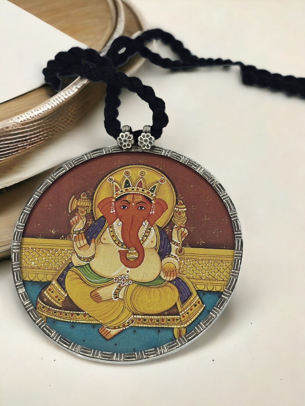 Lord Ganesha Hand Painted Silver Pendant