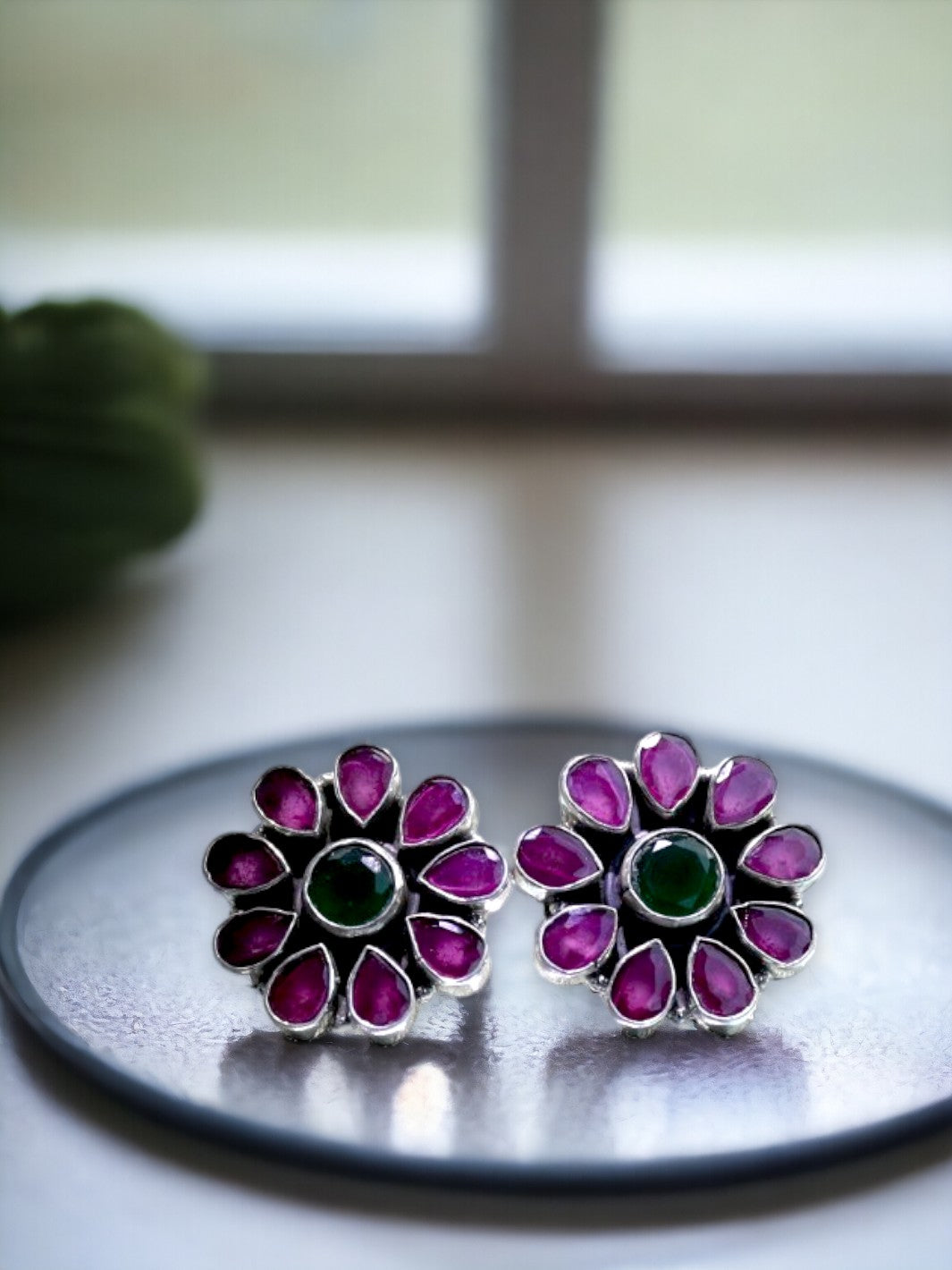 Ruby Green Floral Earring