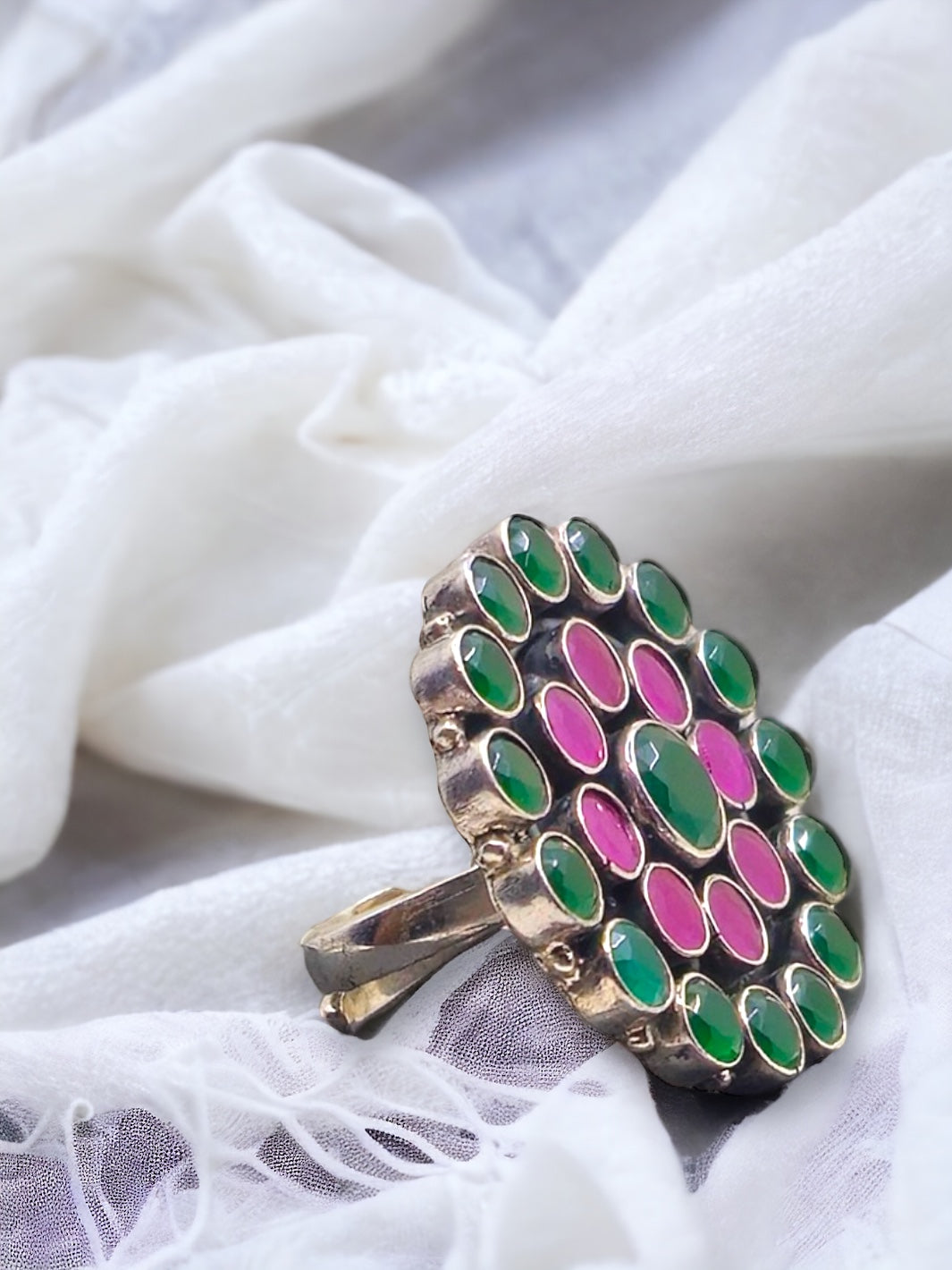 The Amrita Silver Gemstone Ring (Redgreen) - PSA Jewels