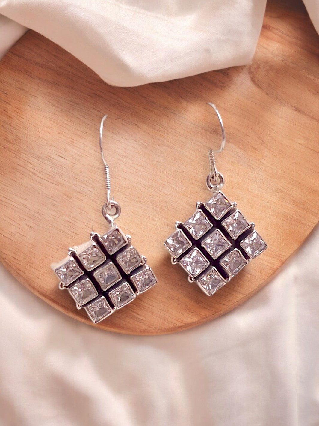 Square Shaped White Stone Earring