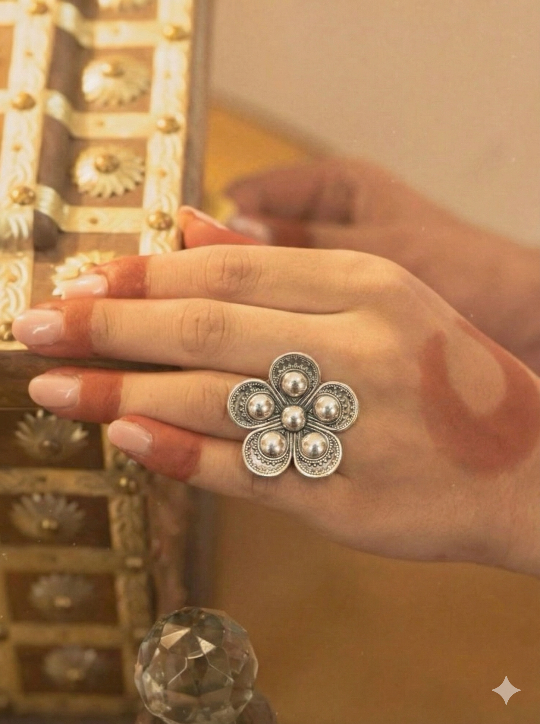 Boho Floral Pure Silver Ring