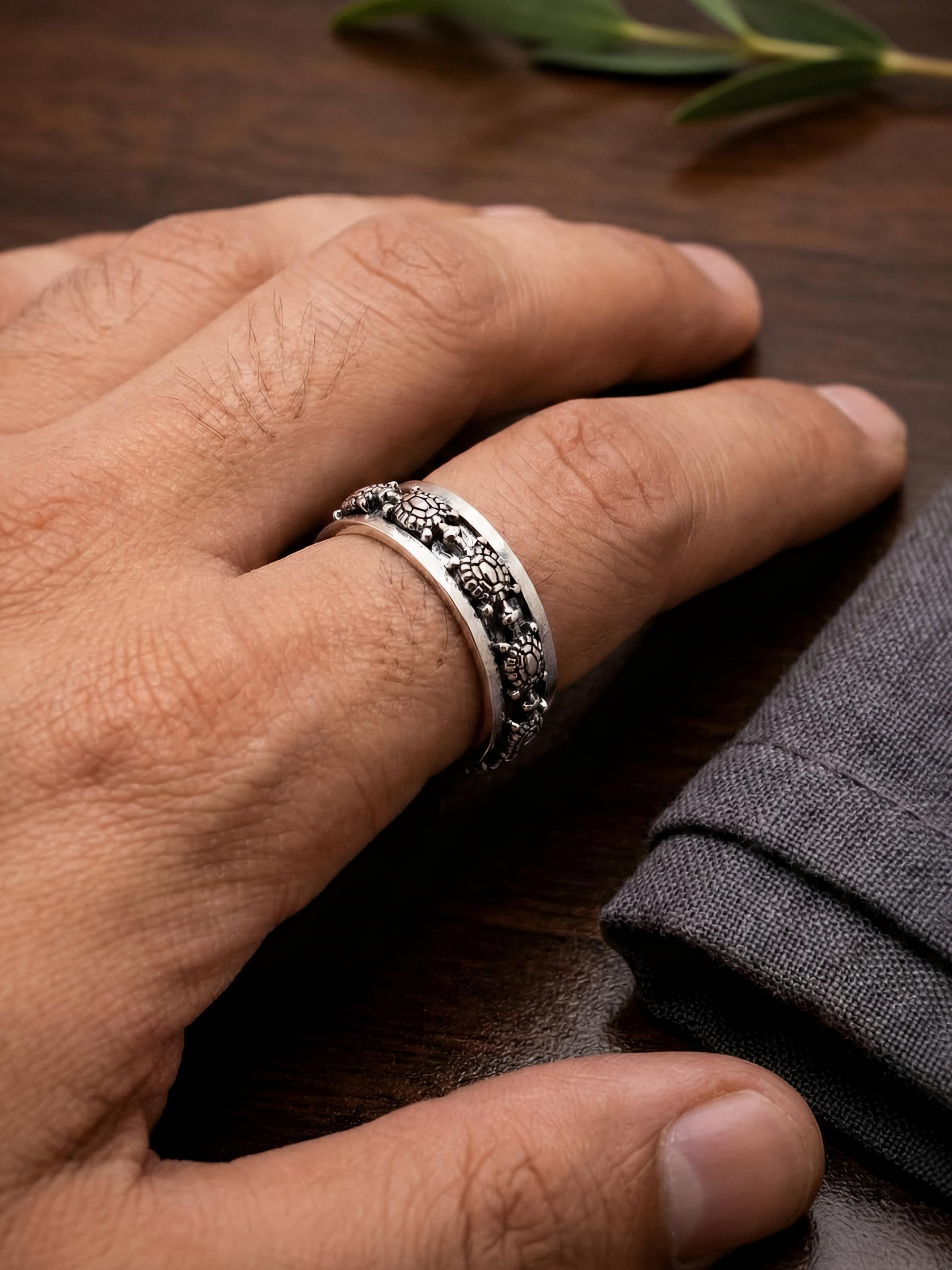 Tortoise Pure Silver Men’s Ring