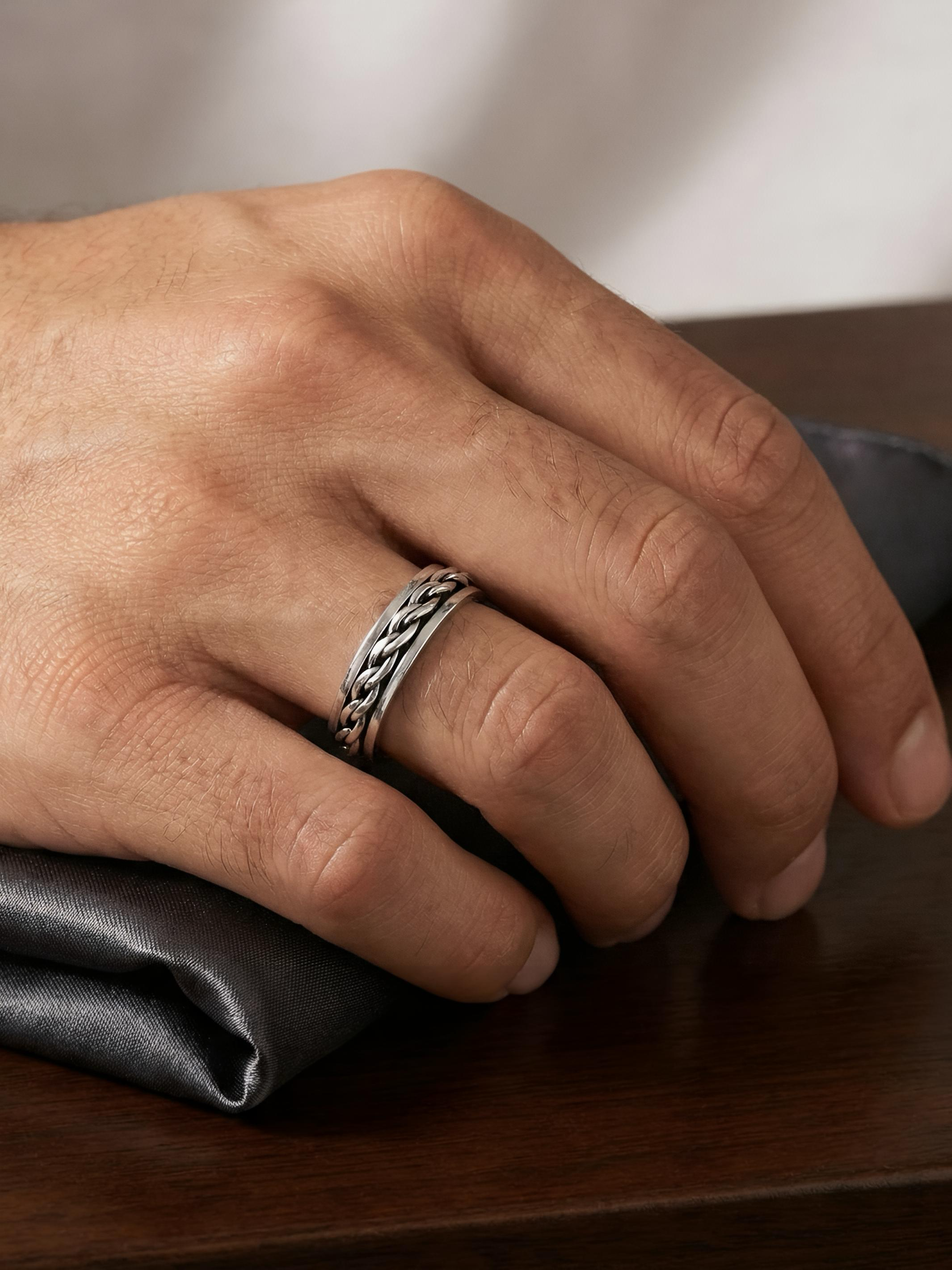 Artistic Braided Pure Silver Men’s Ring