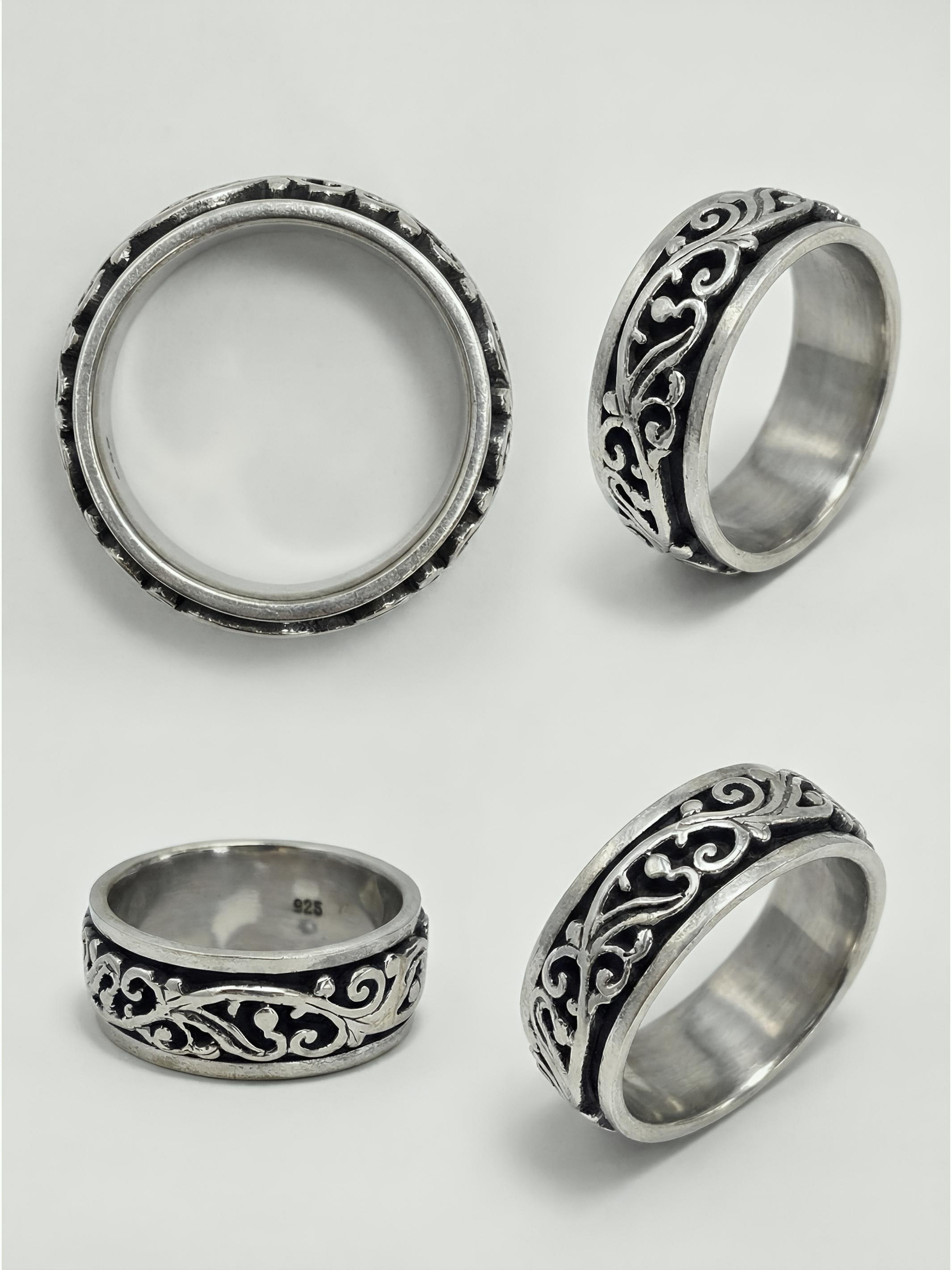 Artistic Swirl Rotating Pure Silver Men’sRing