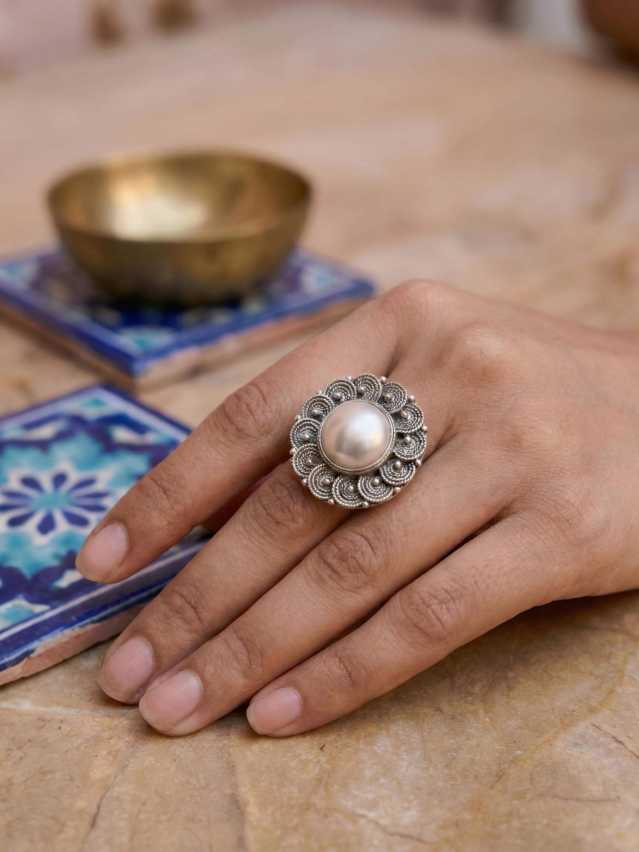 Pure Silver Bohemian Flower Ring
