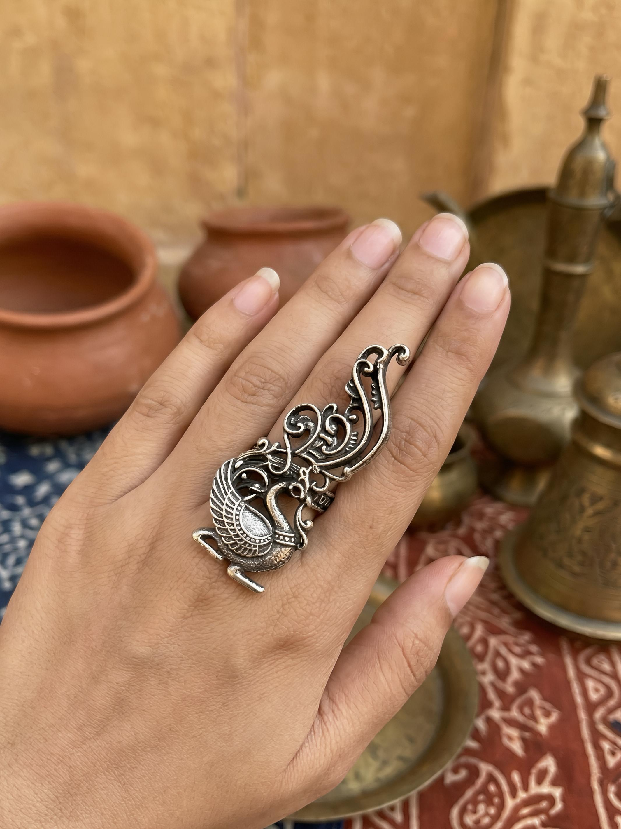 Pure Silver Peacock Ring