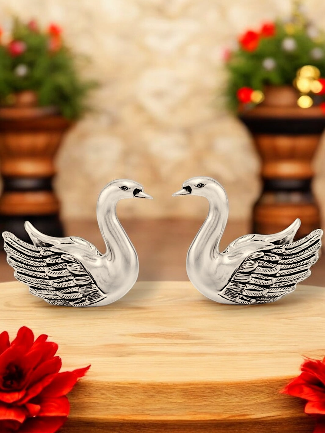 Pure Silver Pair Of Swan Idol