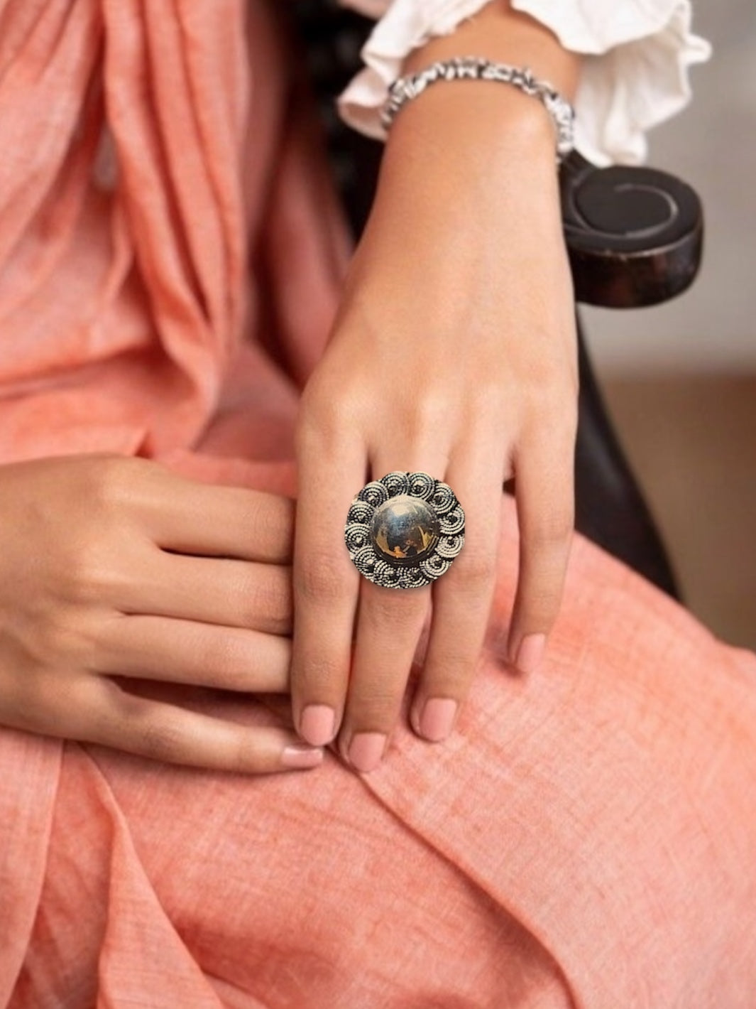 Pure Silver Bohemian Flower Ring