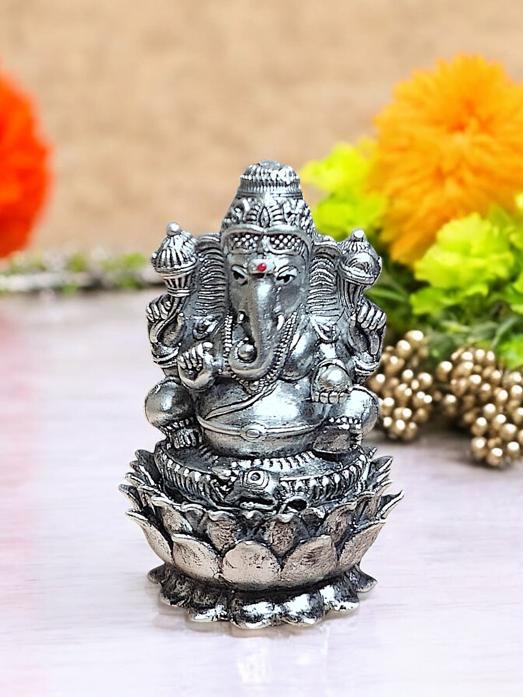 Lord Ganesh Pure Antique Silver 3d Idol