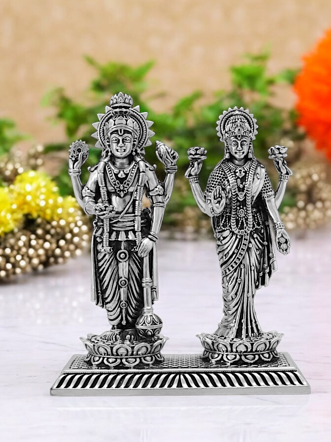 Pure Silver Vishnu Lakshmi Idol