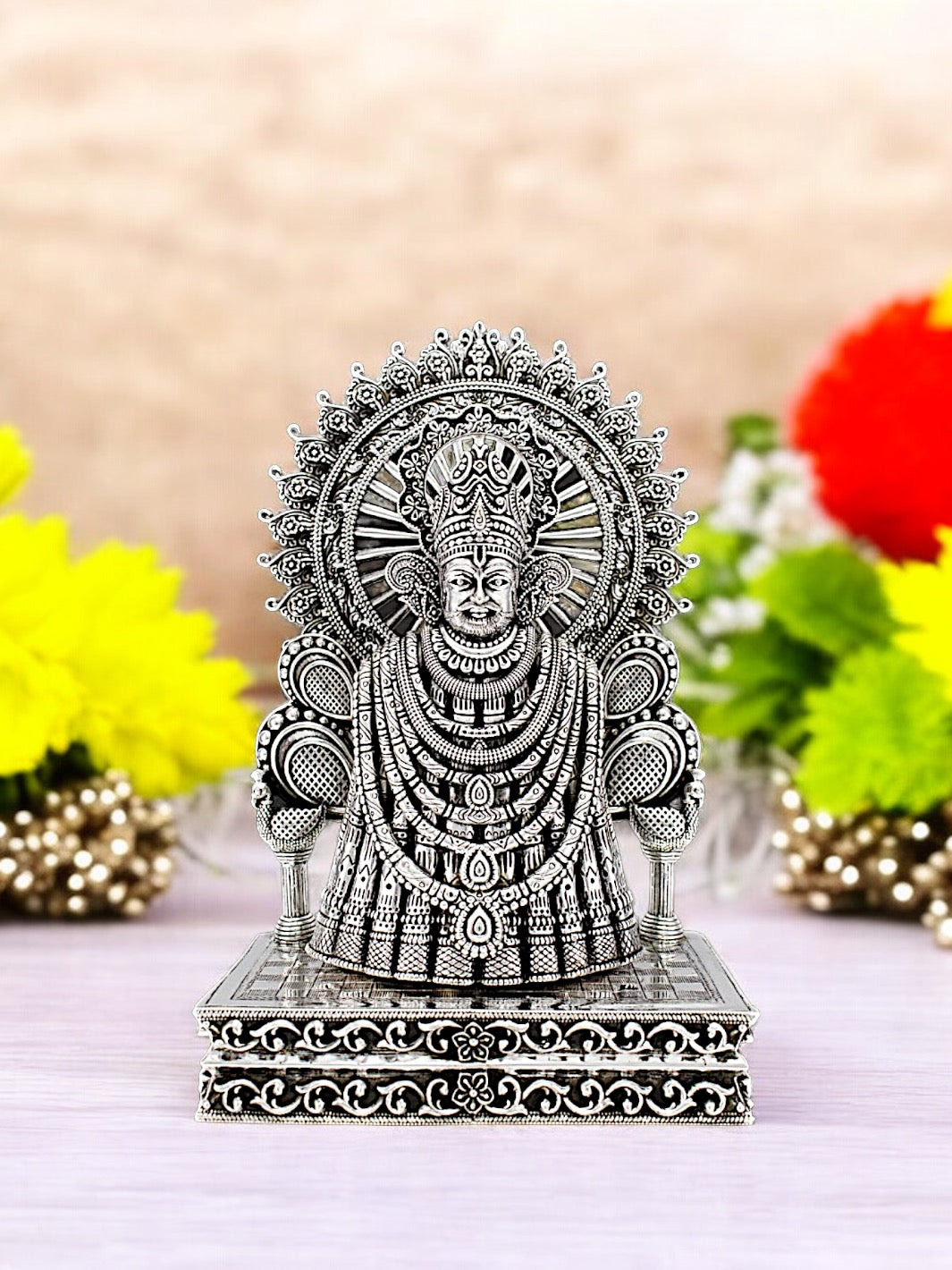 Pure Silver Shree Khatu Shyam Idol with Singhasan