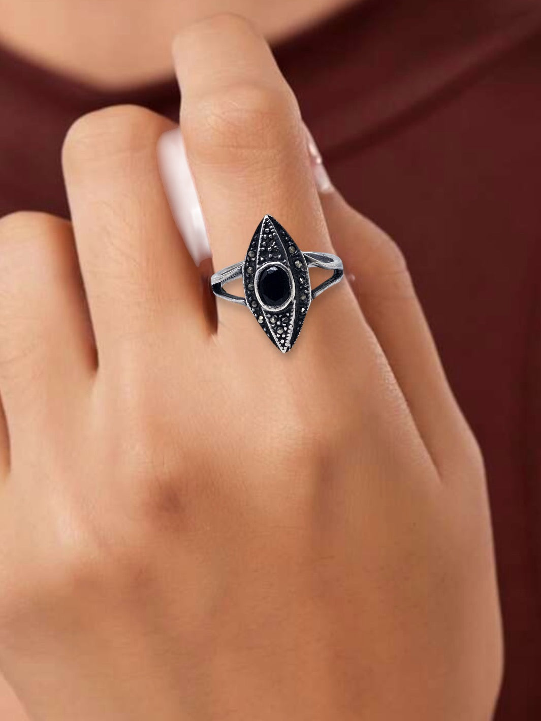 Marcasite Evil Eye Nazar Hematite Ring - PSA Jewels