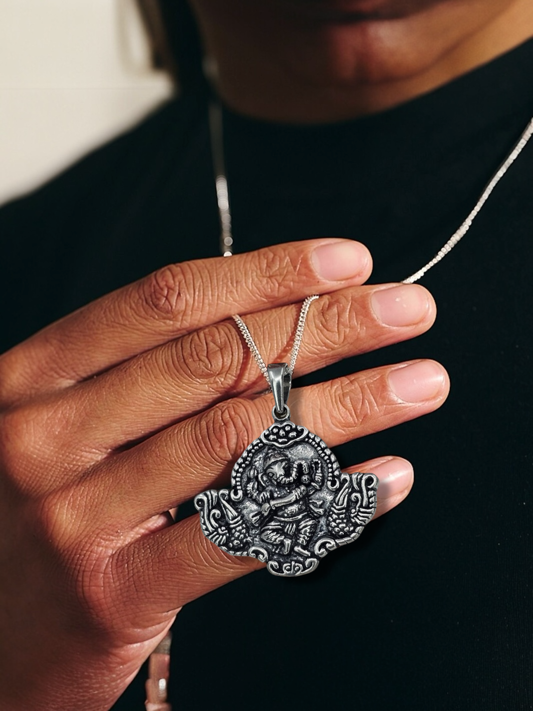 Silver Lord Ganapathy Pendant with chain