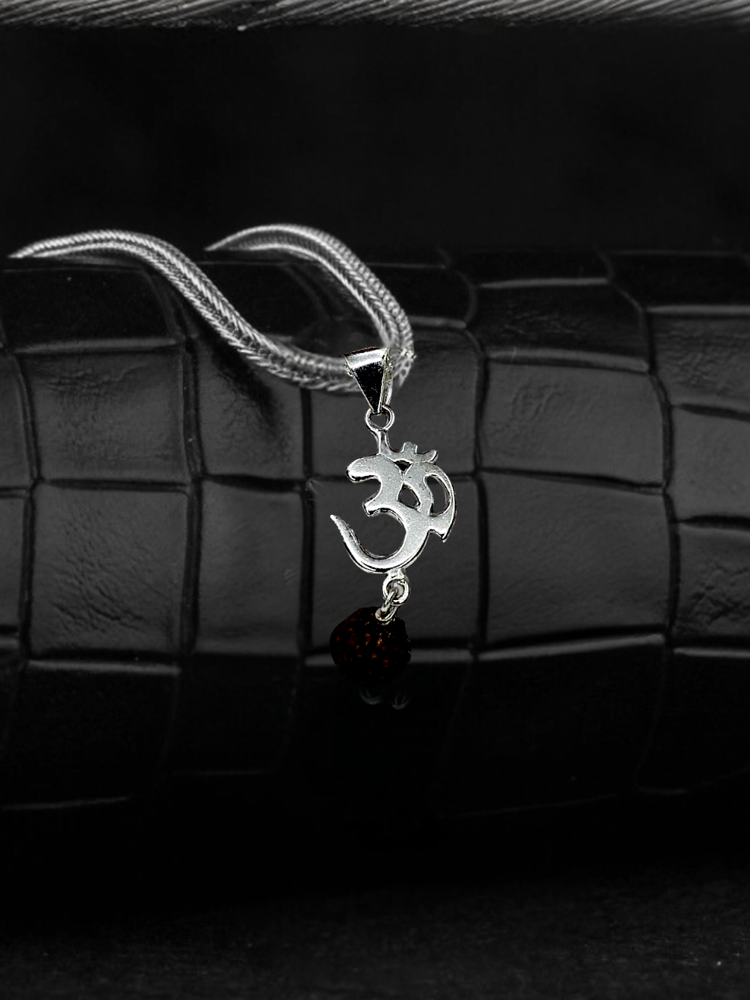 Om with Rudraksha Silver Pendant with chain - PSA Jewels