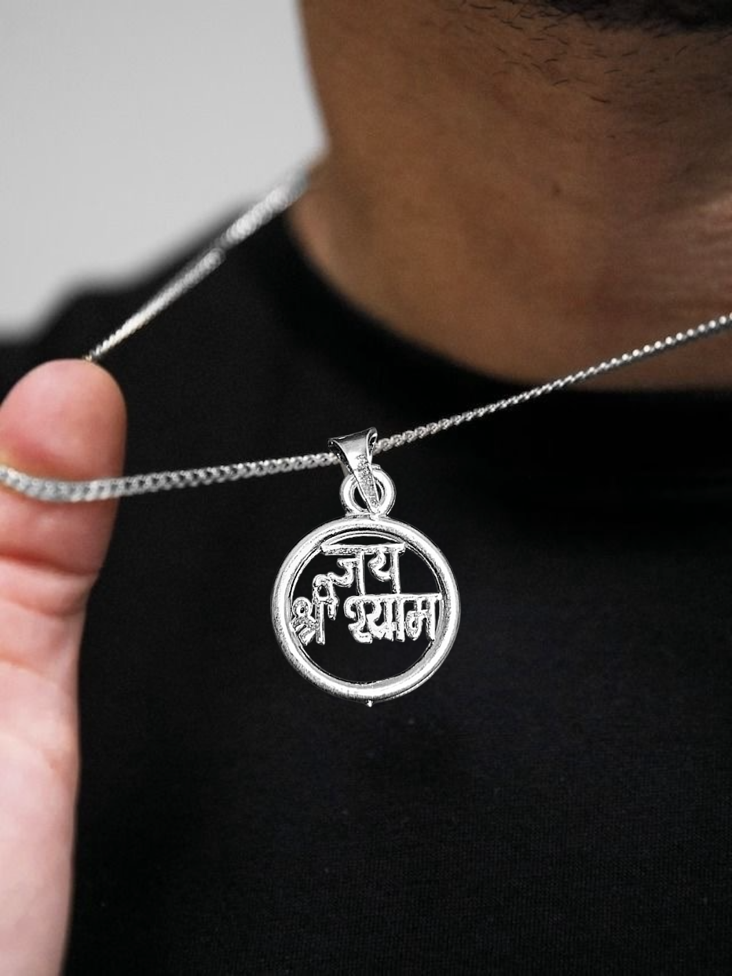 God Baba Khatu Shyam Silver Pendant with Chain